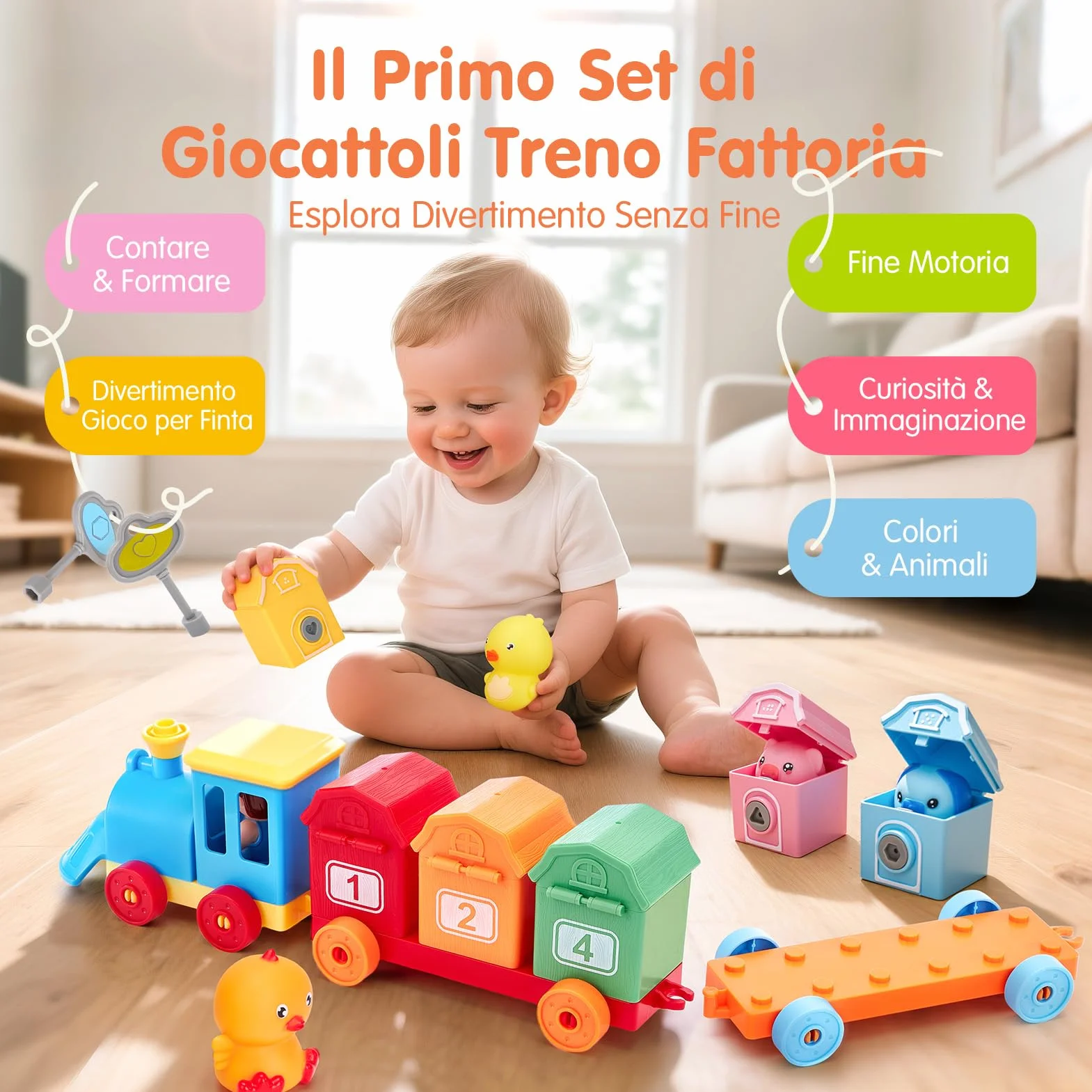 hahaland Giochi Montessori 1 Anno, Set Treno Giocattolo Educativo con Conteggio, Abbinamento e Ordinamento per Bambino 1 2 3 Anni