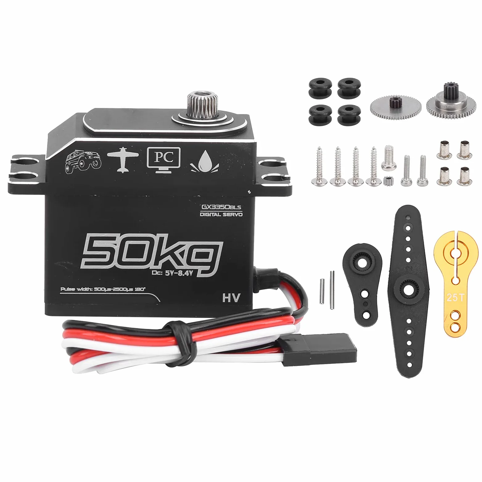 Servo RC Servo 50 Kg, Trasmissione impermeabile in acciaio inox, Servo digitale ad alta coppia per auto da barca 1/10 1/8 RC