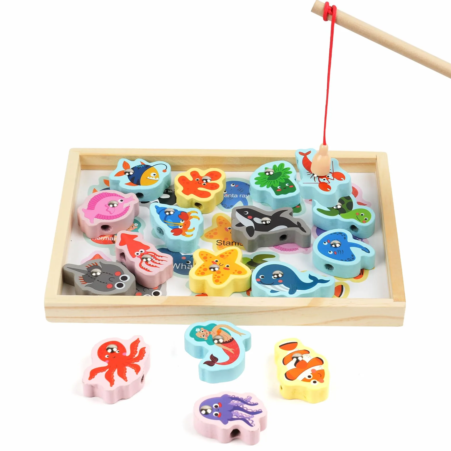 Vicloon Giochi di Pesca Magnetici in Legno 3 in 1 per Bambini Montessori Educativo Regalo 3-5 Anni
