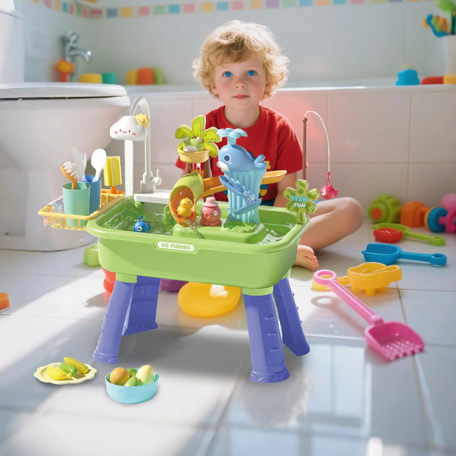 Tavolo Acquatico Giochi Tavoli Sensoriali Esterni | Interattivo Educativo Sensoriale con Pompa per Cortile Spiaggia Casa Esterno Sviluppo Abilità Motorie