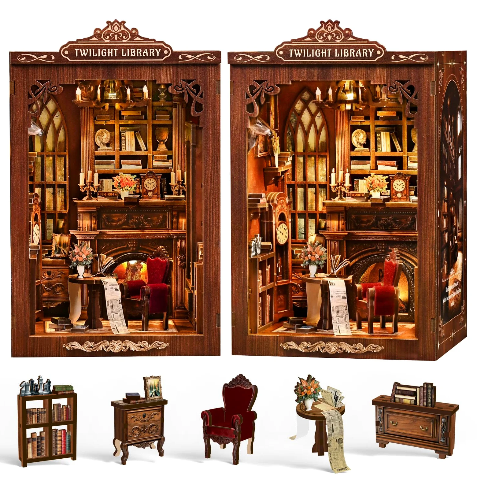 Kit fai da te in miniatura per casa delle bambole, kit per adulti e ragazzi, decorazione 3D in legno per scaffali per libri per familiari e amici, decorazione per librerie per Halloween