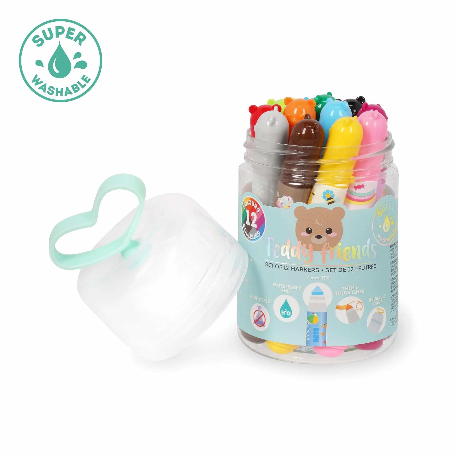 Legami Set di 12 Pennarelli Teddy Friends, 12 Colori Assortiti, Lavabili, Atossici, Punta Anti-Rientro