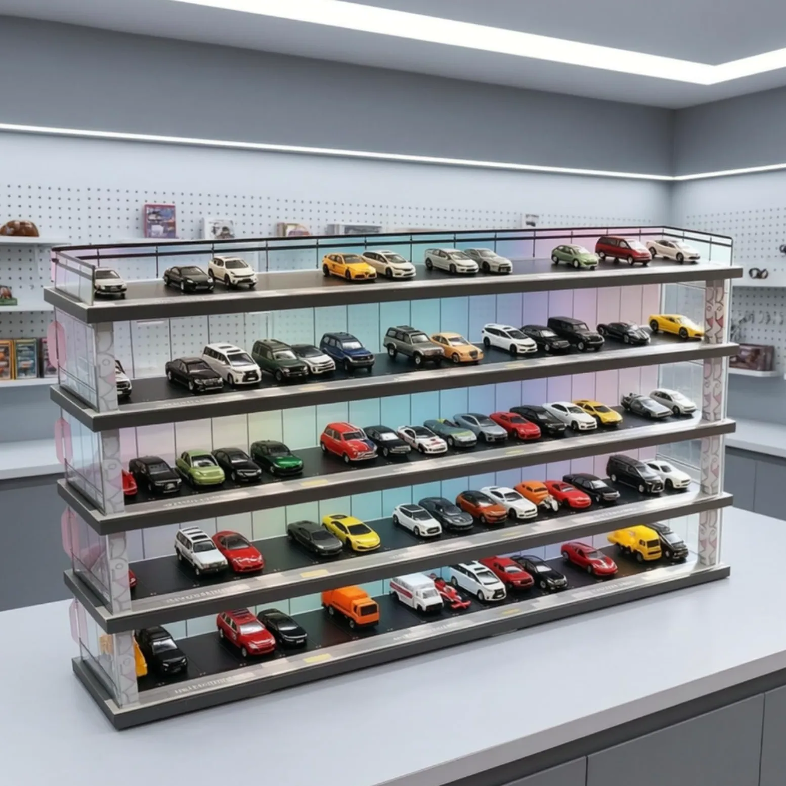 Qianly Espositore a Forma di Garage Ordinato Mensola Trasparente Compatto Scaffale per Collezionisti