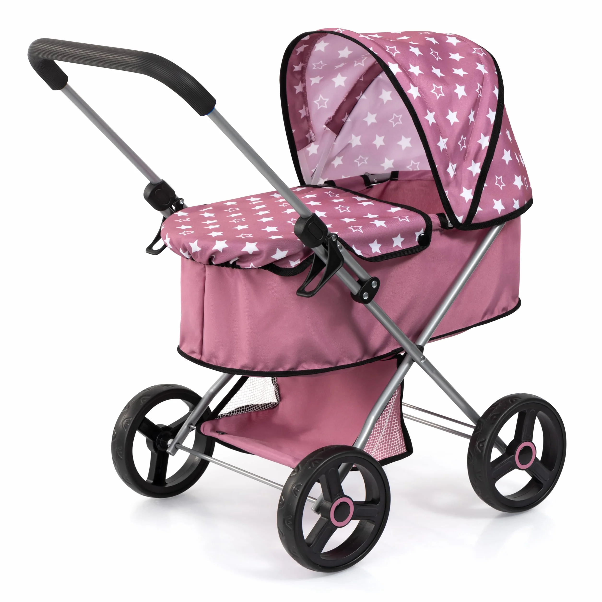Bayer Design 14976AA Carrozzina per bambole, con cestino integrato, pieghevole, per bambole fino a 46 cm