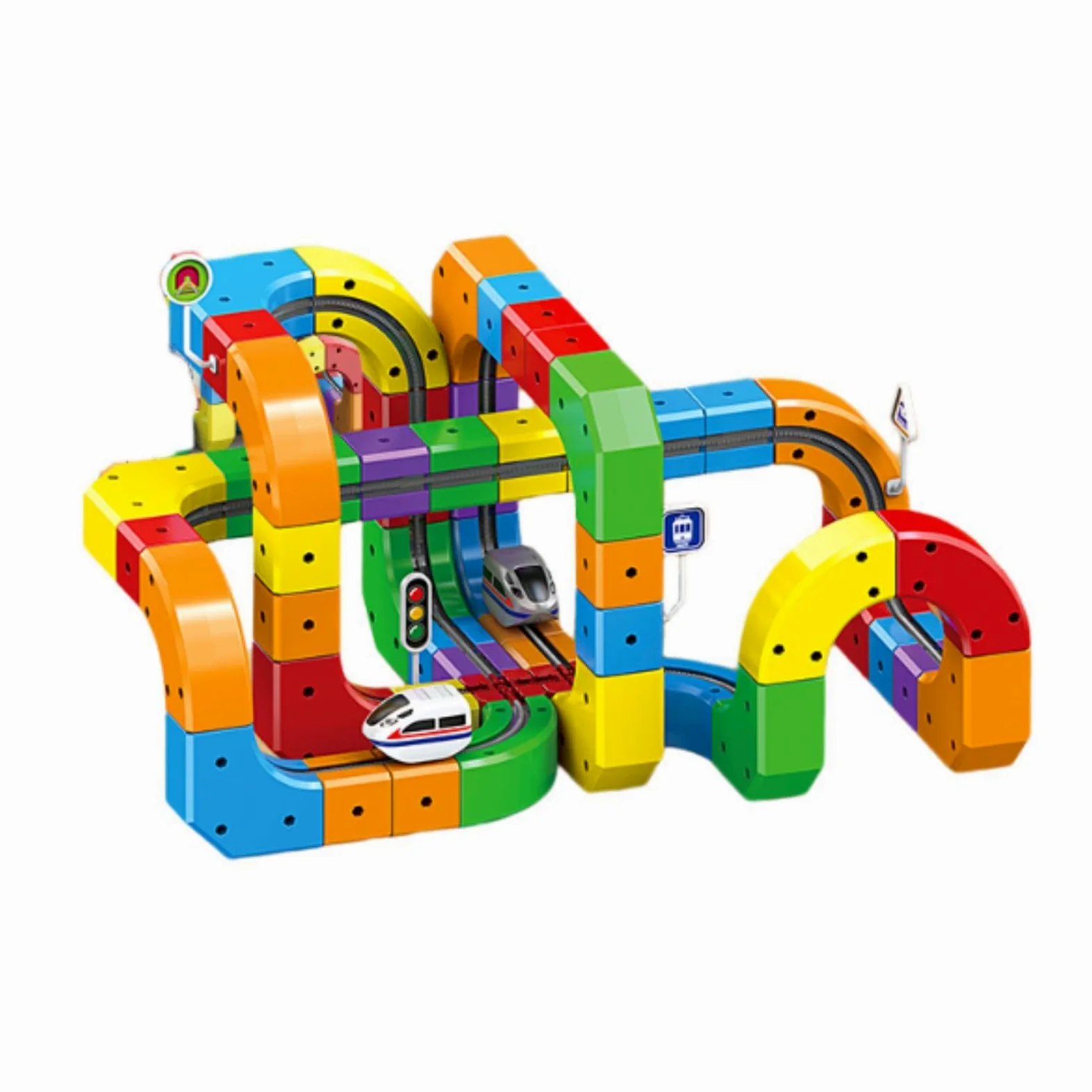 harayaa Set di Trenino Elettrico Fai-da-Te con Blocchi di cubi e binari, Regalo di Compleanno, Pista Creativa 3D a Bambini dai 3 agli 8 Anni, Pista, 123 Pezzi