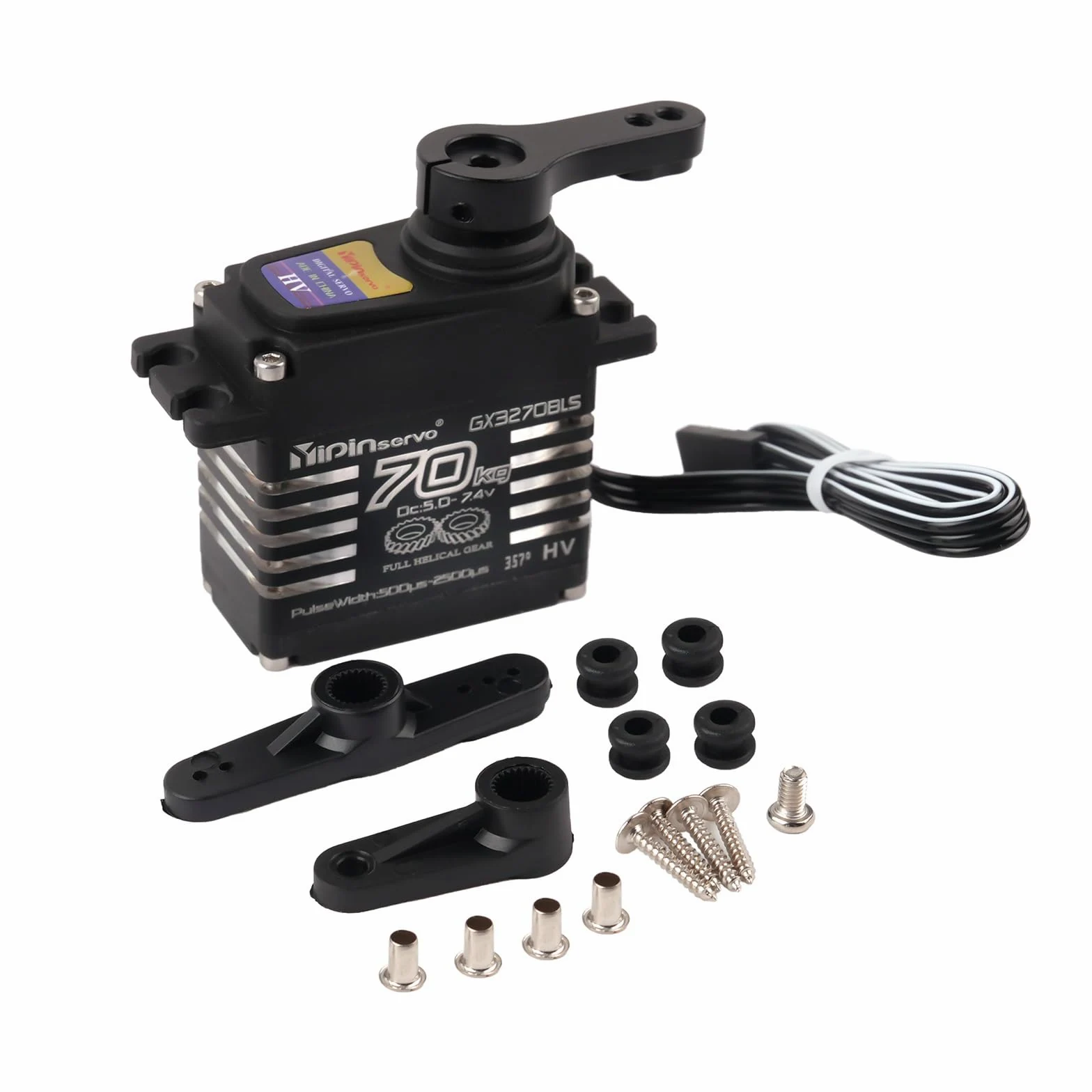 70KG High Torque, GX3270BLS Digital RC Servo, 180/270/360 gradi ingranaggi metallici, IP68 Brushless Motor, nero (357 gradi)