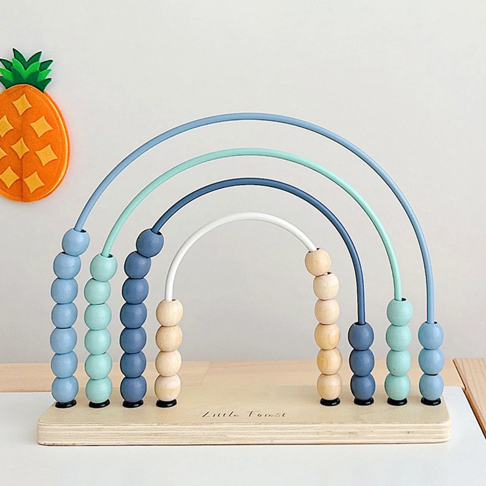Abaco Arcobaleno in Legno per Bambini, Cornice con Perline Colorate per Contare, Giocattolo in Legno 2 in 1 con Perline Colorate, Blu