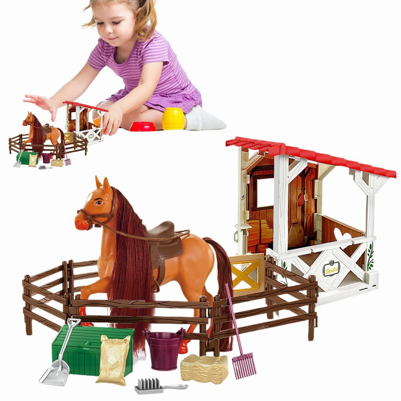 Set Giocattolo Set di Giocattoli Realistico del Club Equestre con della | Per Bambini Piccoli Compleanno Immaginativo Fattoria Con Stalla Figurine E Fienile
