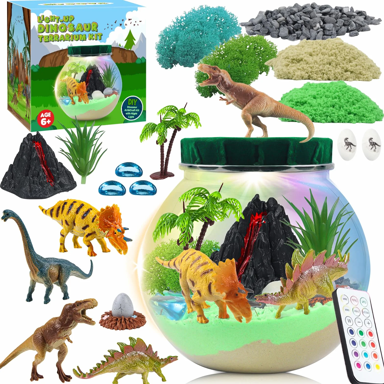 Dinosauro giocattolo, fai da te dinosauro terrario set con telecomando di temporizzazione e luci colorate, luce notturna artigianato bambini, artigianato scientifico, regali di Natale per ragazzi