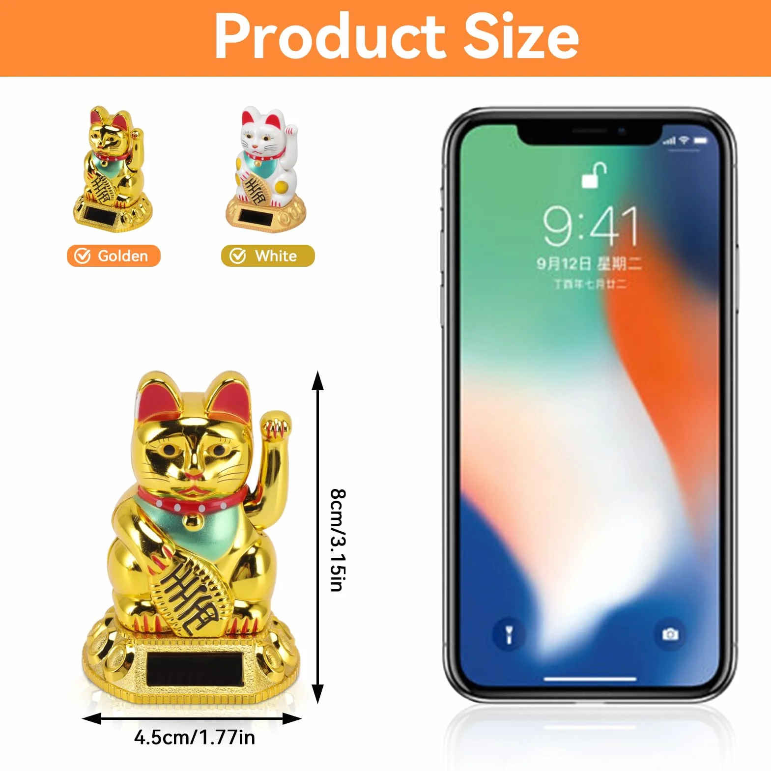 Braccio Oscillante Lucky Cat, Lucky Fortune Cat Gatto Fortunato Giapponese a Energia Solare con Braccio Oscillante Fengshui Lucky Cat Braccio Oscillante Per Auto, Desktop, Aperture Aziendali(Oro)