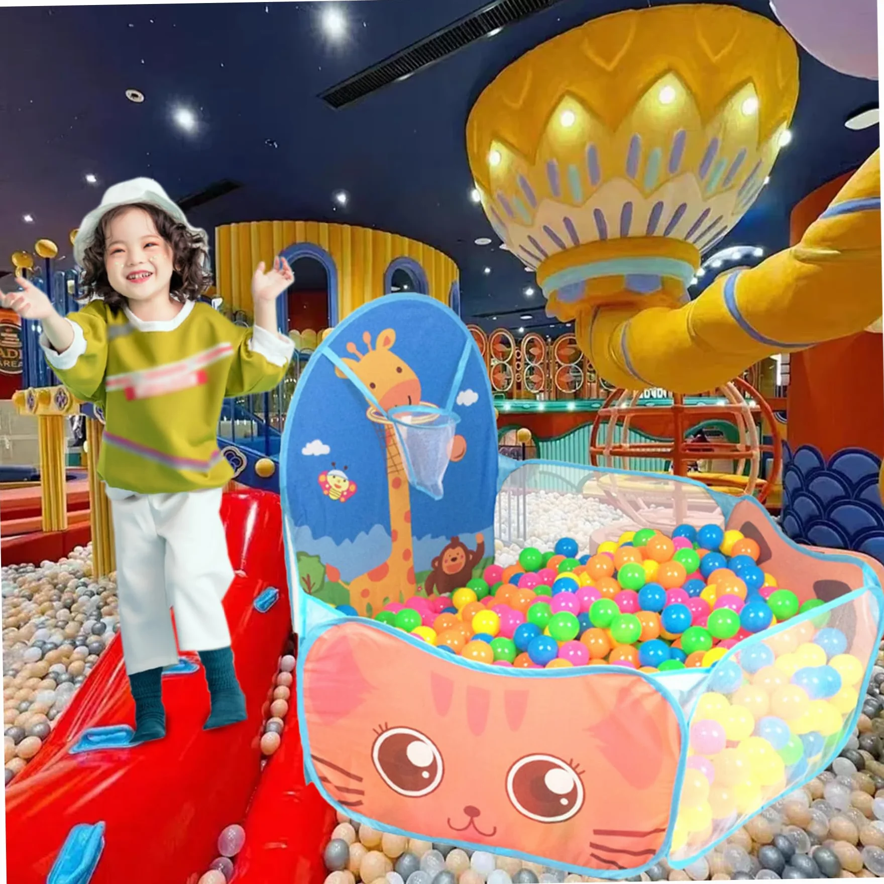 Piscina con Palline per Bambini, Vasca con Palline in Schiuma Pieghevole Pop-up con canestro da Basket, Resistente agli Strappi per i più Piccoli, Non Incluse