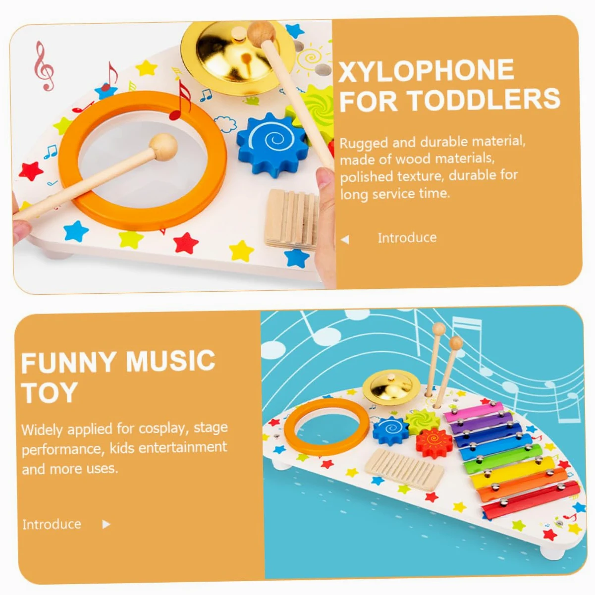 HANABASS Percussioni in Legno per Ragazzo Ragazza Strumento Musicale Xylophone Gioco Educativo per Sviluppo Ritmo e Socialità