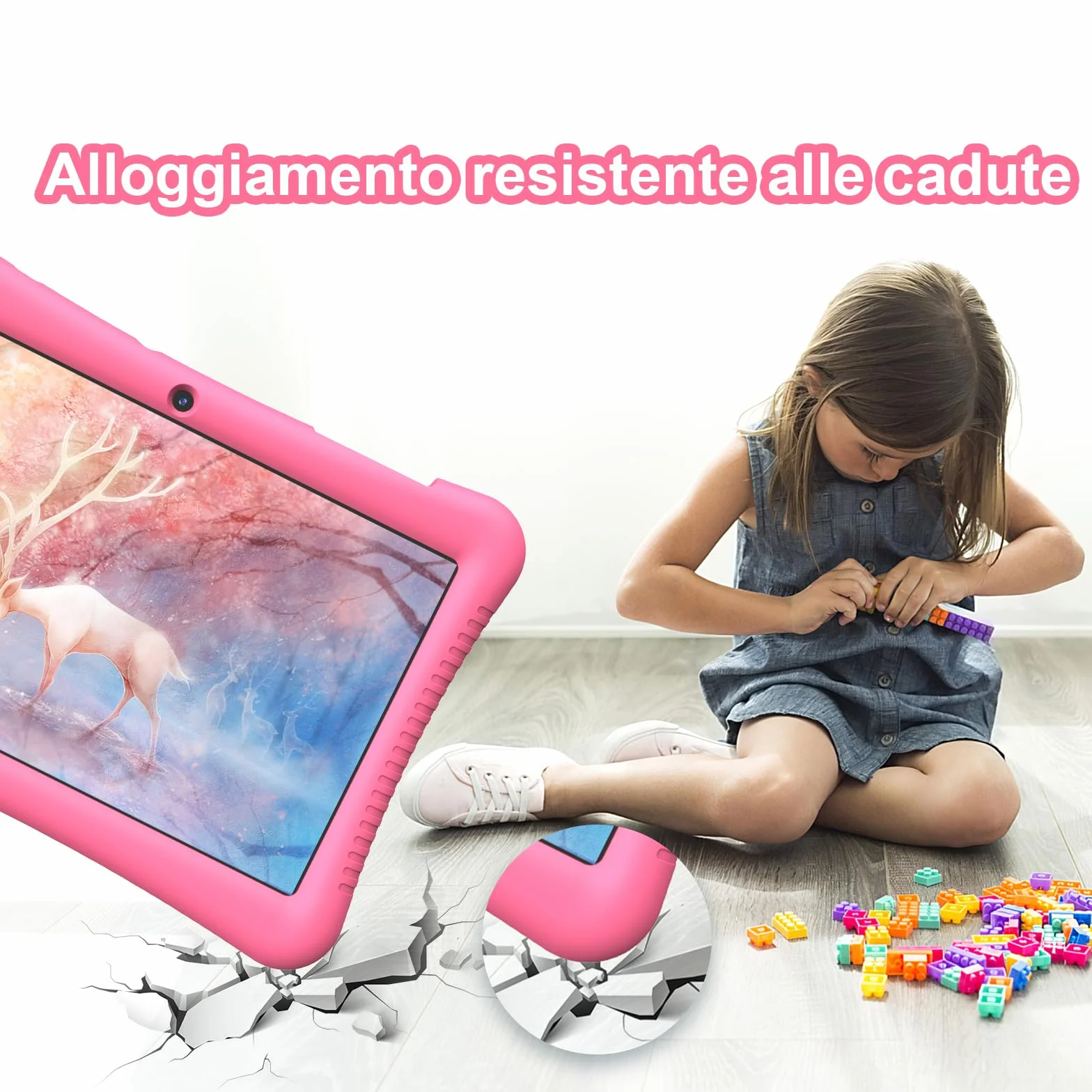 Tablet Bambini 10 Pollici Android 13, 3GB RAM+32GB ROM (256GB Espandibile), Controllo Genitori,1280x800 HD Display, 6000 mAh, WiFi, Doppia Fotocamera con Custodia(Rosa)