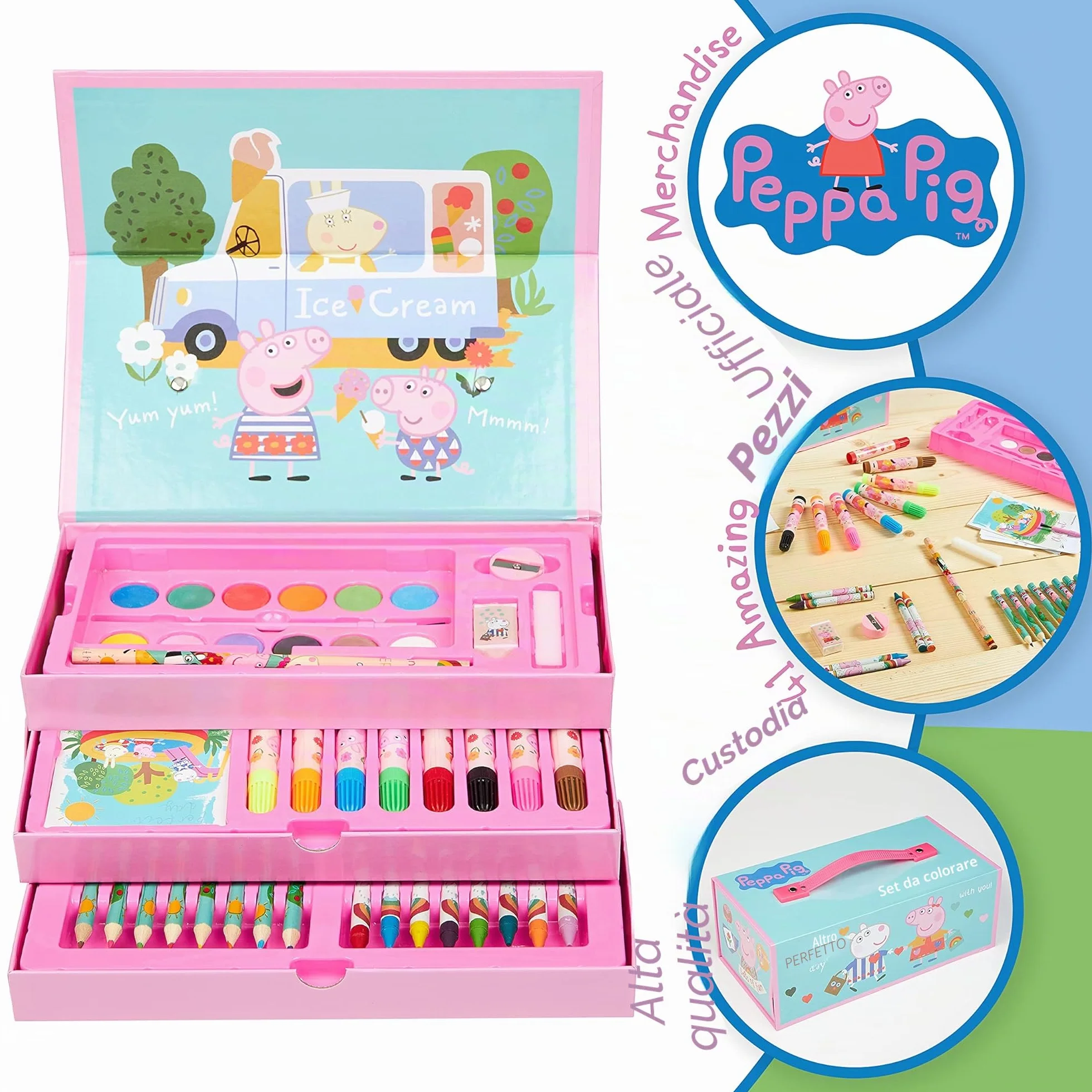Peppa Pig Valigetta Colori Bambini, Kit Disegnare Dipingere, Set Pennarelli + Pastelli Acquerelli