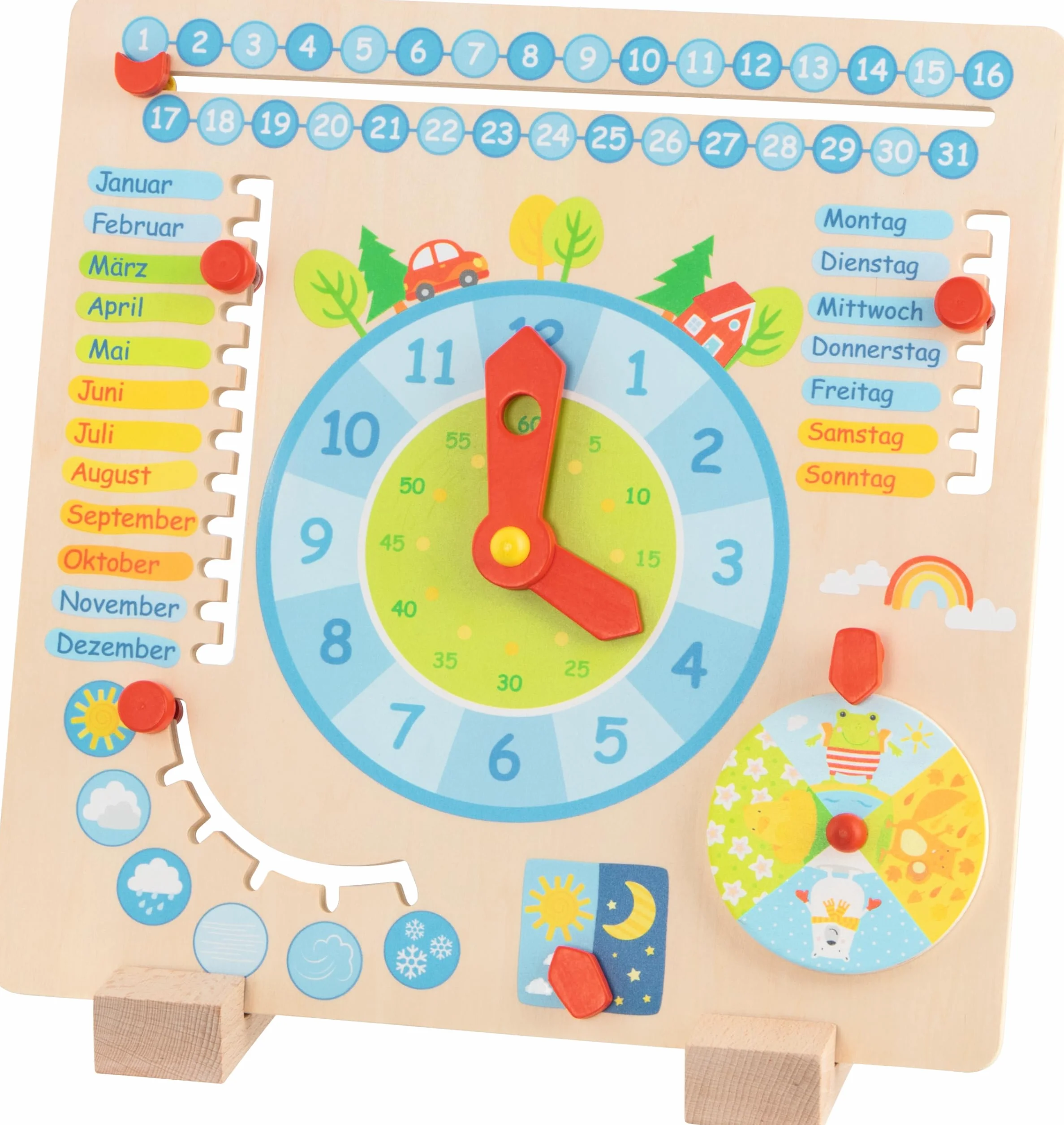 goki 58398 - Orologio annuale - in Legno - Bambini apprendimento giocoso Calendario, Stagione, Tempo e Ora