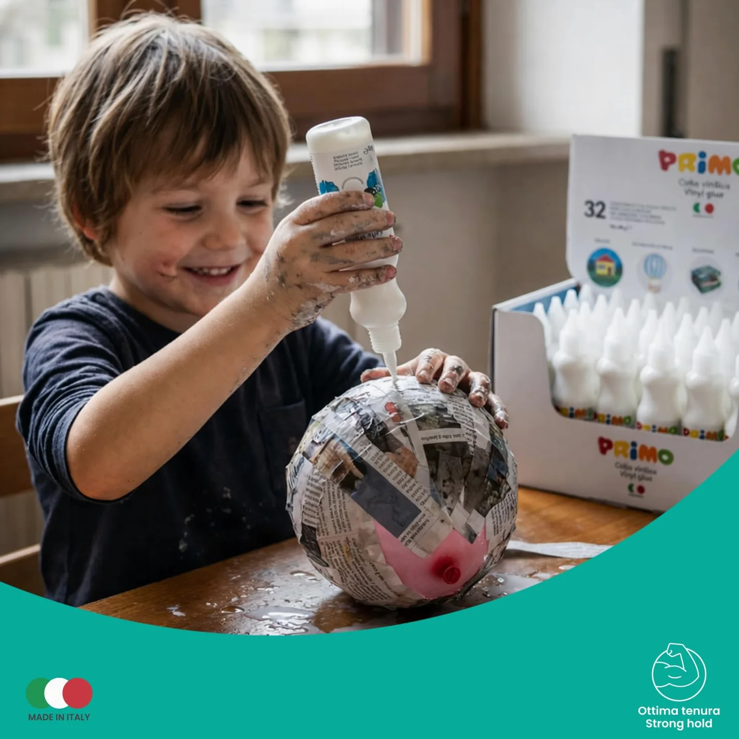 PRIMO - Colla Vinilica Bianca con Beccuccio di Precisione per Cartoleria e Lavoretti Creativi, 32 Colle da 80gr Alto Potere Adesivo per Superfici Lisce, Porose e Lucide, Découpage, Materiale Didattico