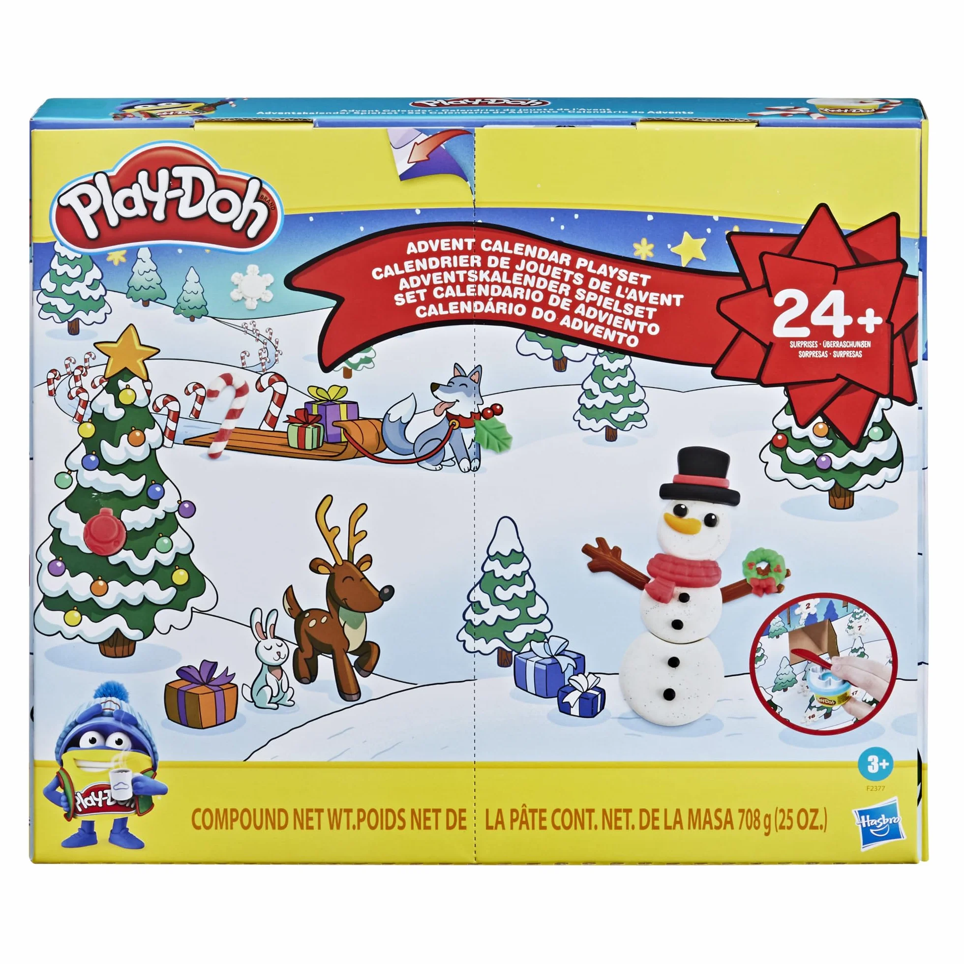 Play-Doh, Calendario dell'Avvento, giocattolo per bambini e bambine dai 3 anni in su, con oltre 24 accessori a sorpresa, tappetini e 24 vasetti di Play-Doh, colori assortiti e atossici