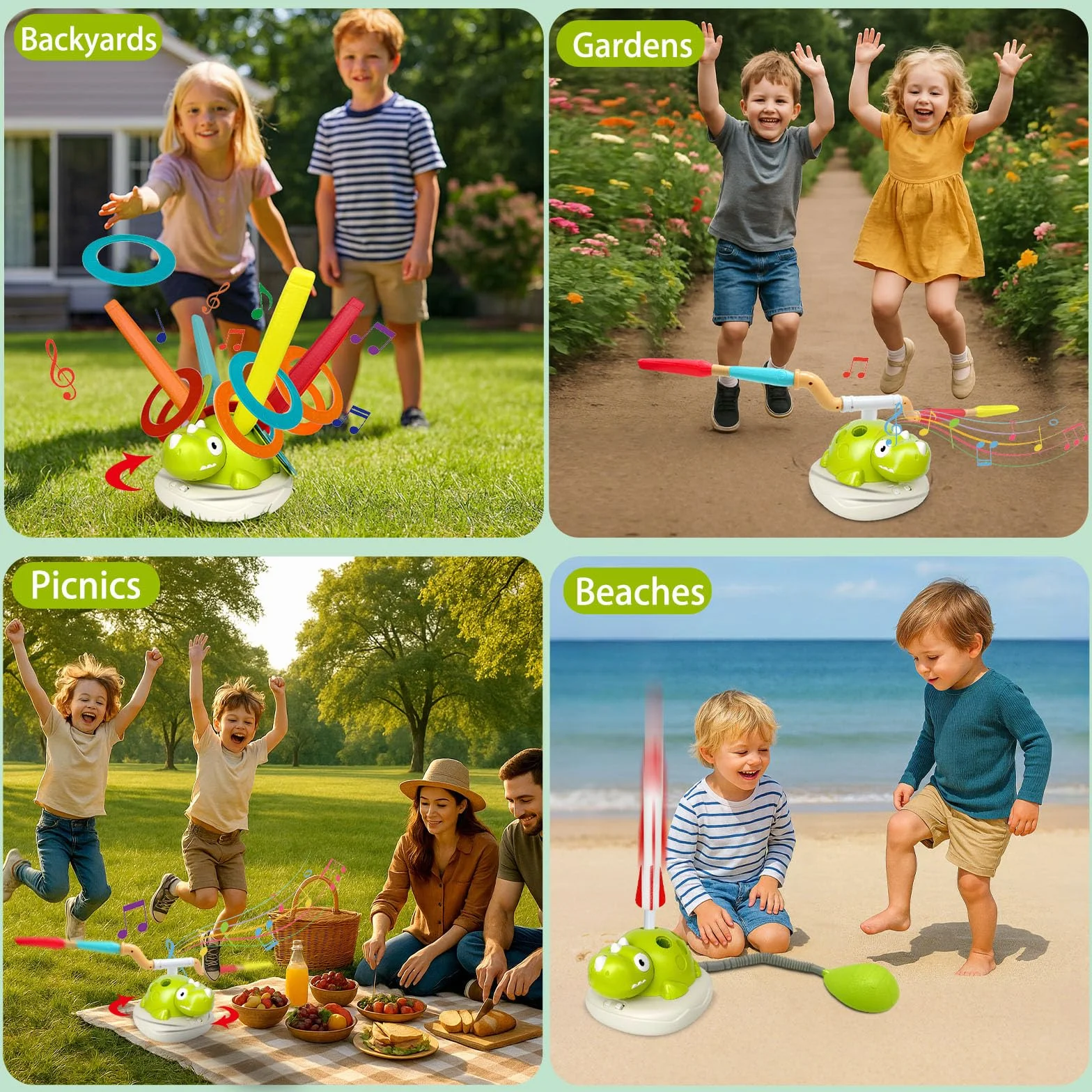 Giochi all'aperto 3 in 1, macchina sportiva multifunzionale con lanciarazzi e gioco di lancio ad anello e salto cancellare, giochi da giardino con telecomando e musica, giocattoli sportivi