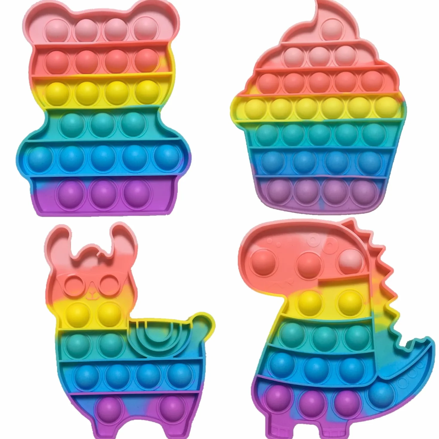 Pop Bubble Fidget Toy Set 4 Pezzi Dinosauro Alpaca Orso Gelato Giocattoli Sensory Push Antistress per Adulti e Bambini