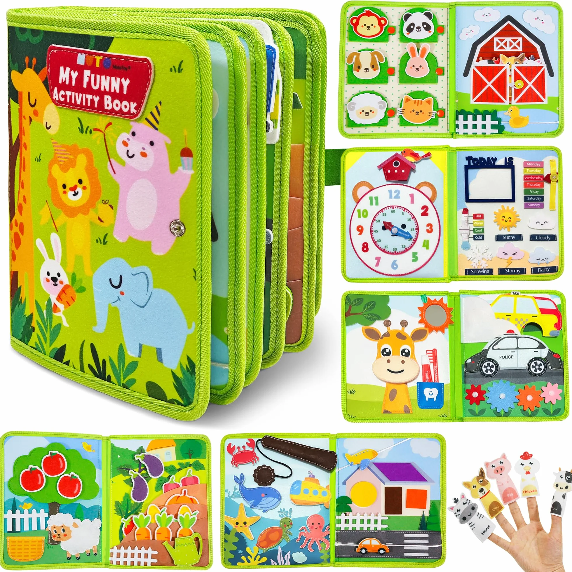 Busy Board Montessori 1 Anno, 22 in 1 Libro Interattivo in Feltro, Giochi Sensoriali Educativi per Bambini 1-4 Anni