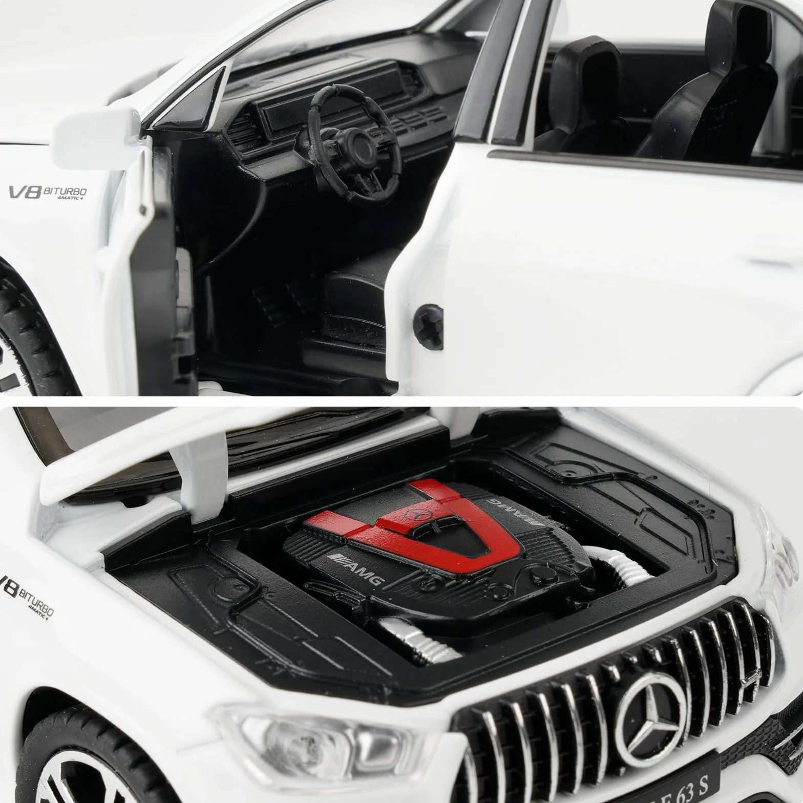 TGRCM-CZ Scala 1:32 compatibile con Benz AMG GLE 63S SUV giocattolo auto, in lega pressofusa, modello di auto con luci e suoni, per bambini, ragazzi e ragazze, regalo (bianco)