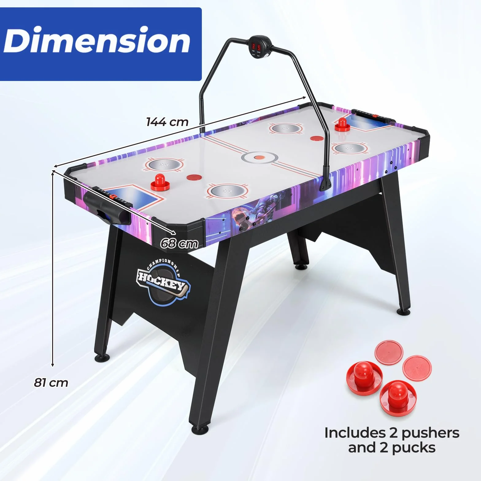 HOMASIS Tavolo da Gioco di Air Hockey con Tabellone Segnapunti LED, 2 Aste e Dischetti, Pedali Regolabili, Tavolo da Hockey per Famiglia, Bar, Casa, Ufficio, per Bambini e Adulti