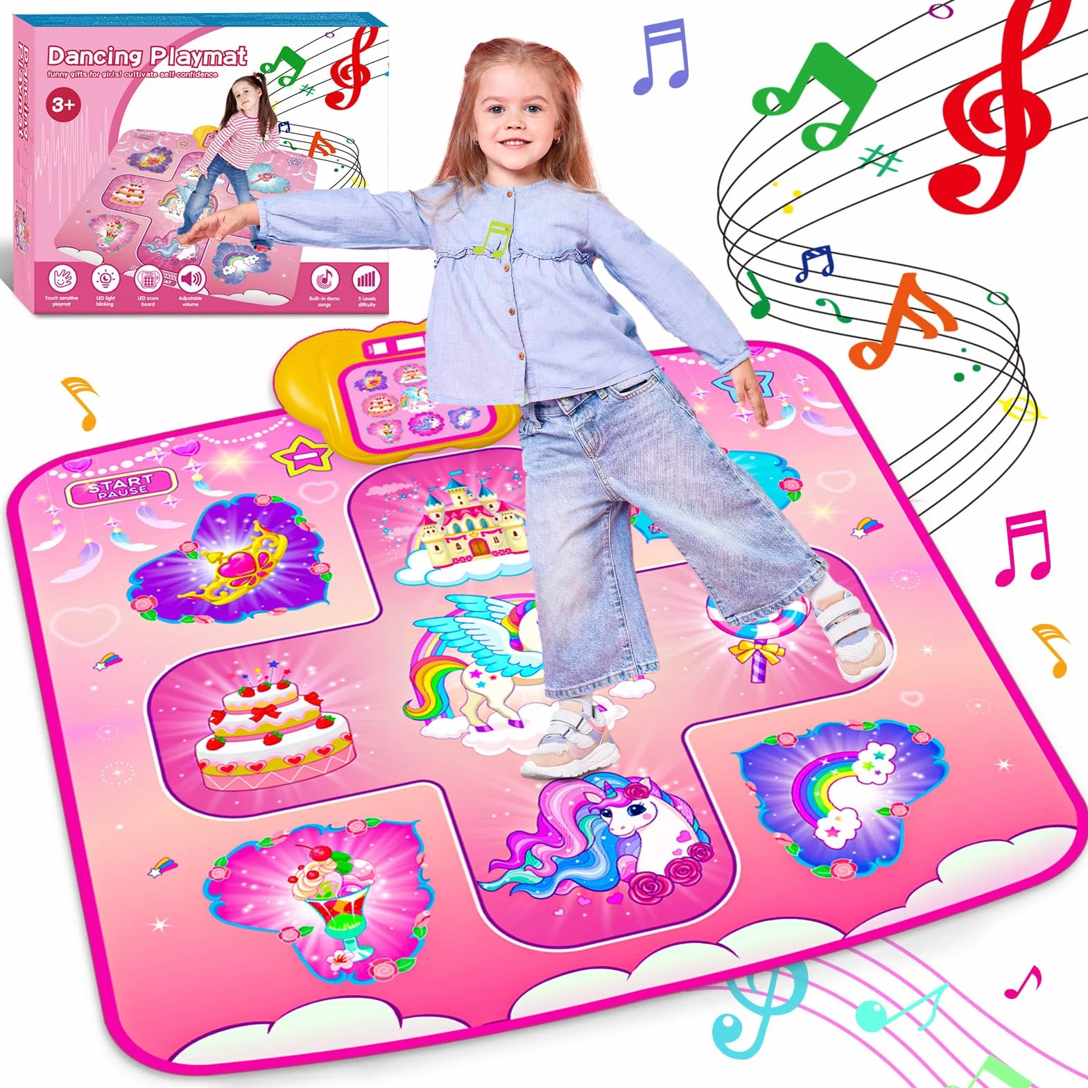 Tappetino da Ballo Unicorno per Bambine 2-6 Anni, Giocattolo Danza 5 Livelli, Regalo Compleanno Natale