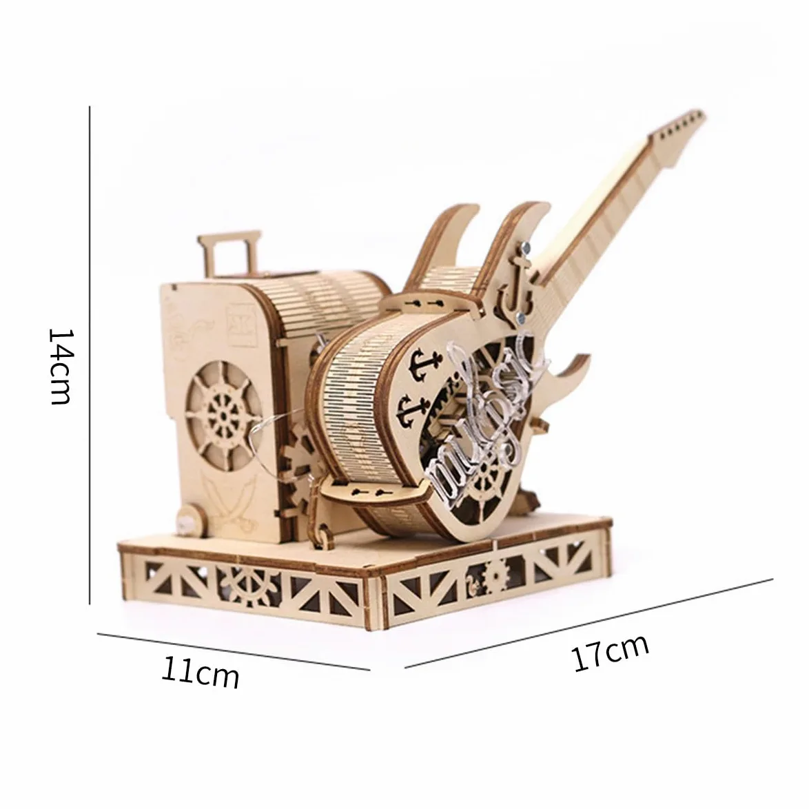Kit di costruzione in legno 3D, carillon per chitarra, trasmissione meccanica, modello in legno per adulti, da costruire, decorazione per la casa, regalo di compleanno di Natale (150 pezzi)