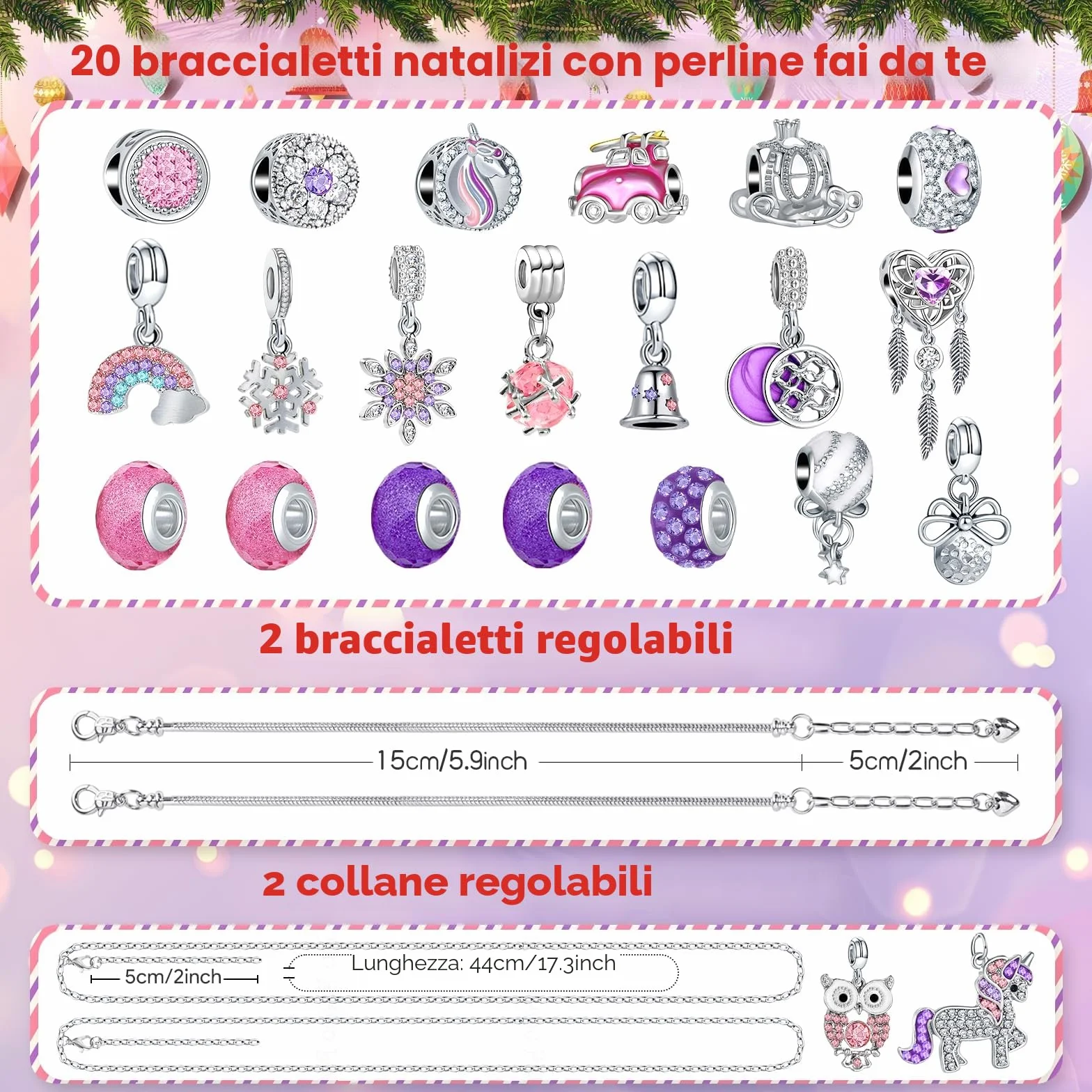 Calendario Avvento 2025 Gioielli, Calendario Dell'Avvento Kinder Diy Charms Kit per Bambina Bambini Donna, Calendario Avvento Bracciale Collane Gioielli Riempire Regali 5 6 7 8 9 10 11 12 Anni