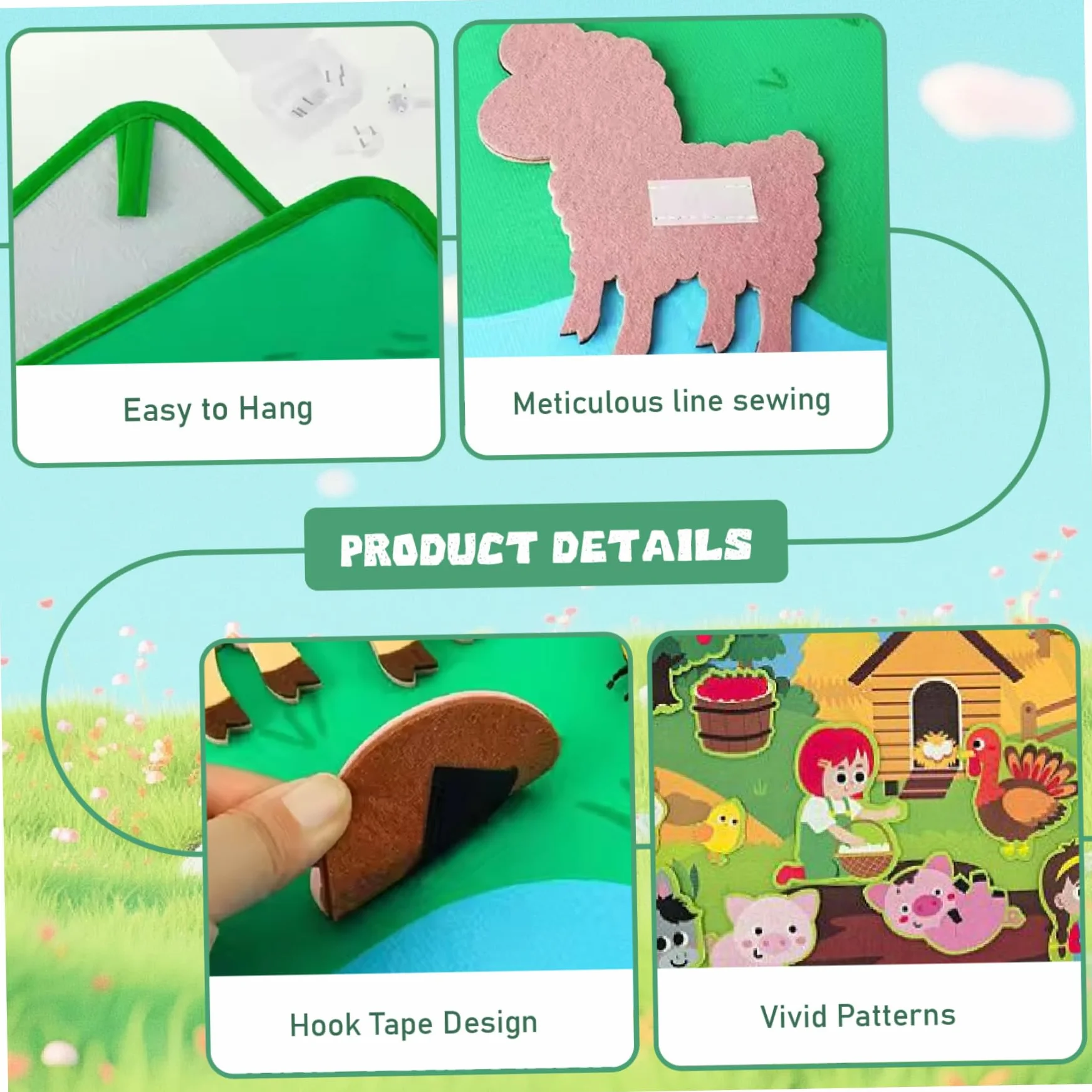 Set di tavolette in feltro con animali da fattoria, 41x30 pollici, narrazione interattiva, giocattoli da tavolo per bambini piccoli, attività di apprendimento precoce sulle pareti in feltro per bam