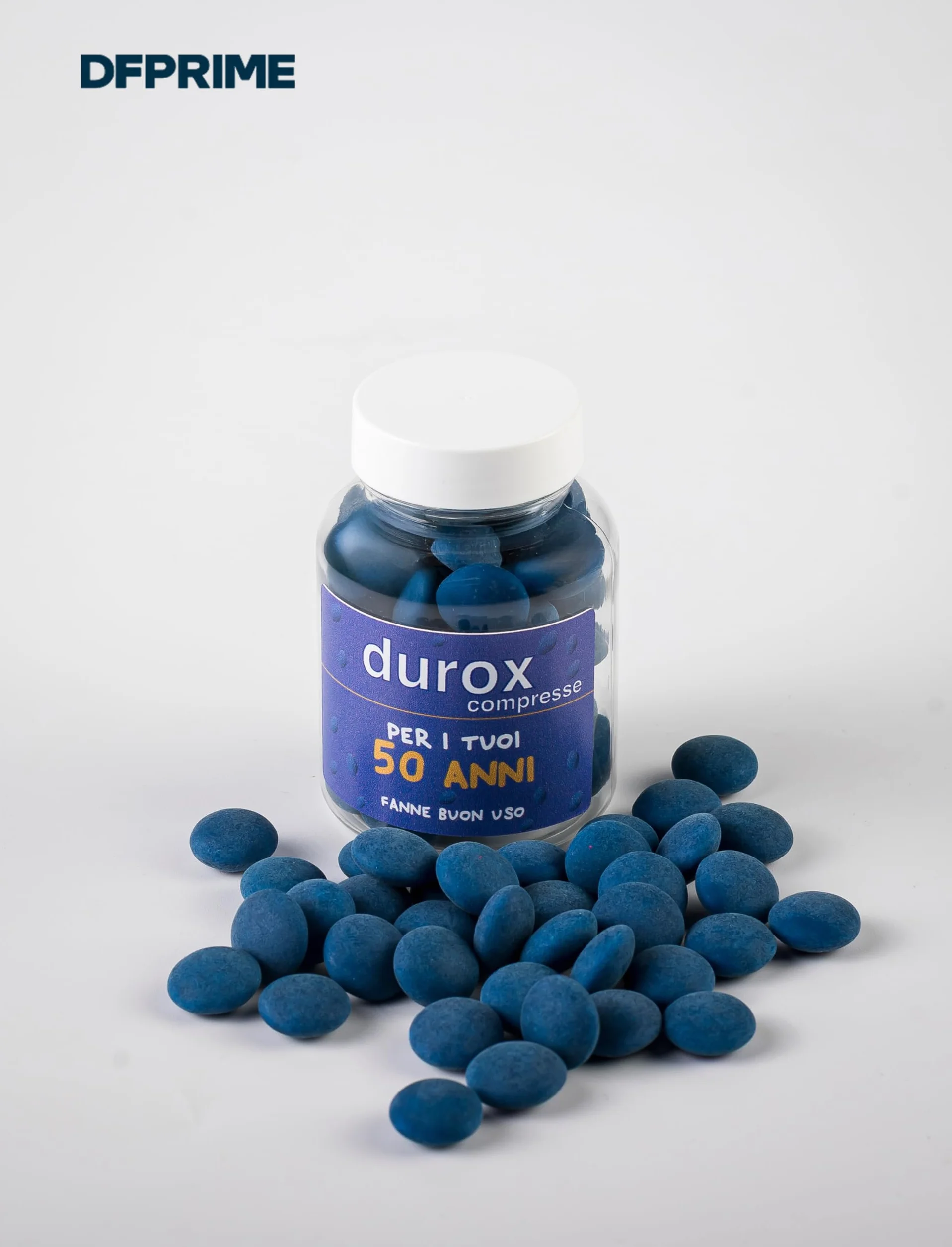DUROX Compresse Blu 50 Anni – Scherzo Wiagras Goliardico per Uomo – Idea Regalo Divertente Compleanno 50 anni – Confetti Blu al Cioccolato – FANNE BUON USO