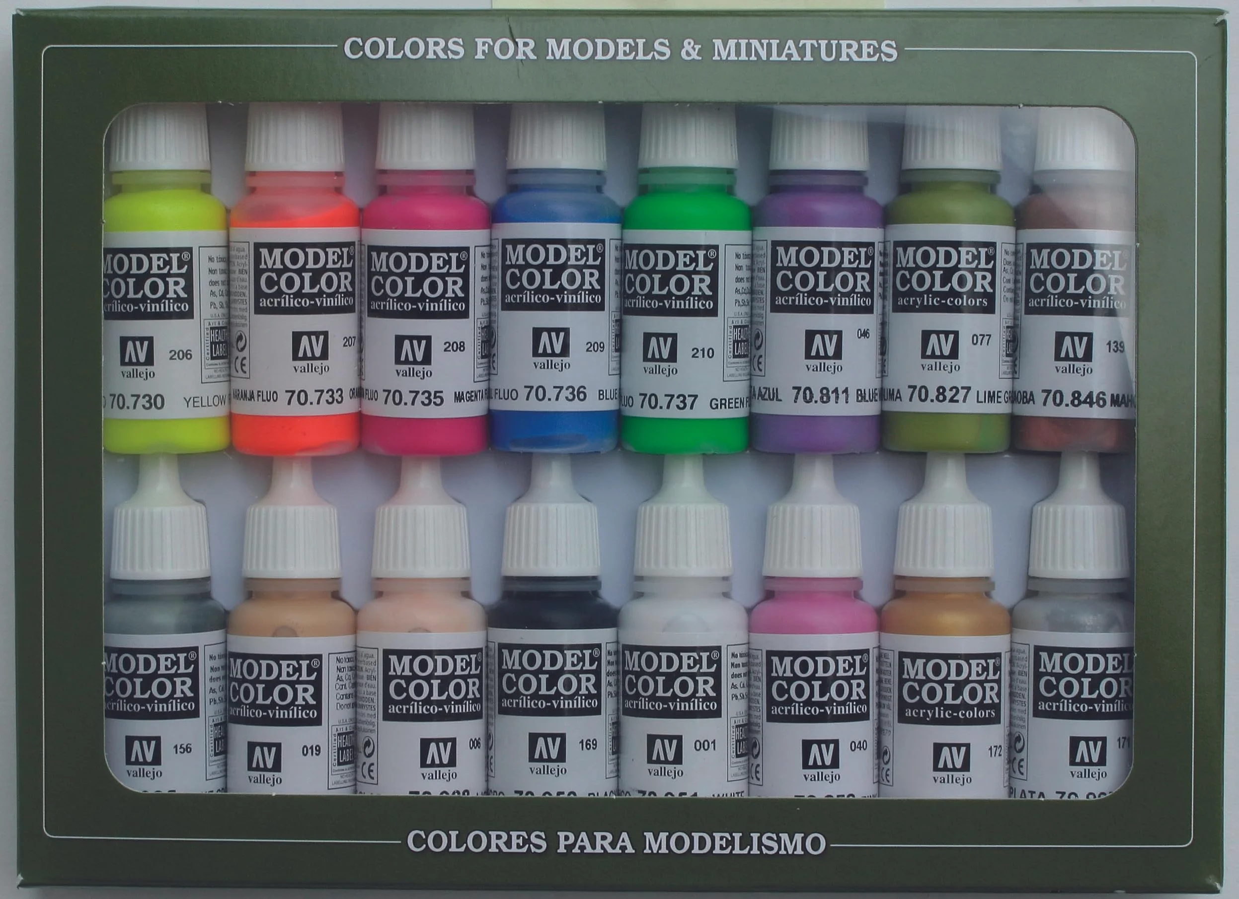 Vallejo Set di Pittura Acrilica per Wargame, 16 Colori Opachi in Bottiglie da 18 Ml con Cuentagotas e Carta Colori, Ideale per Modellismo e Miniature