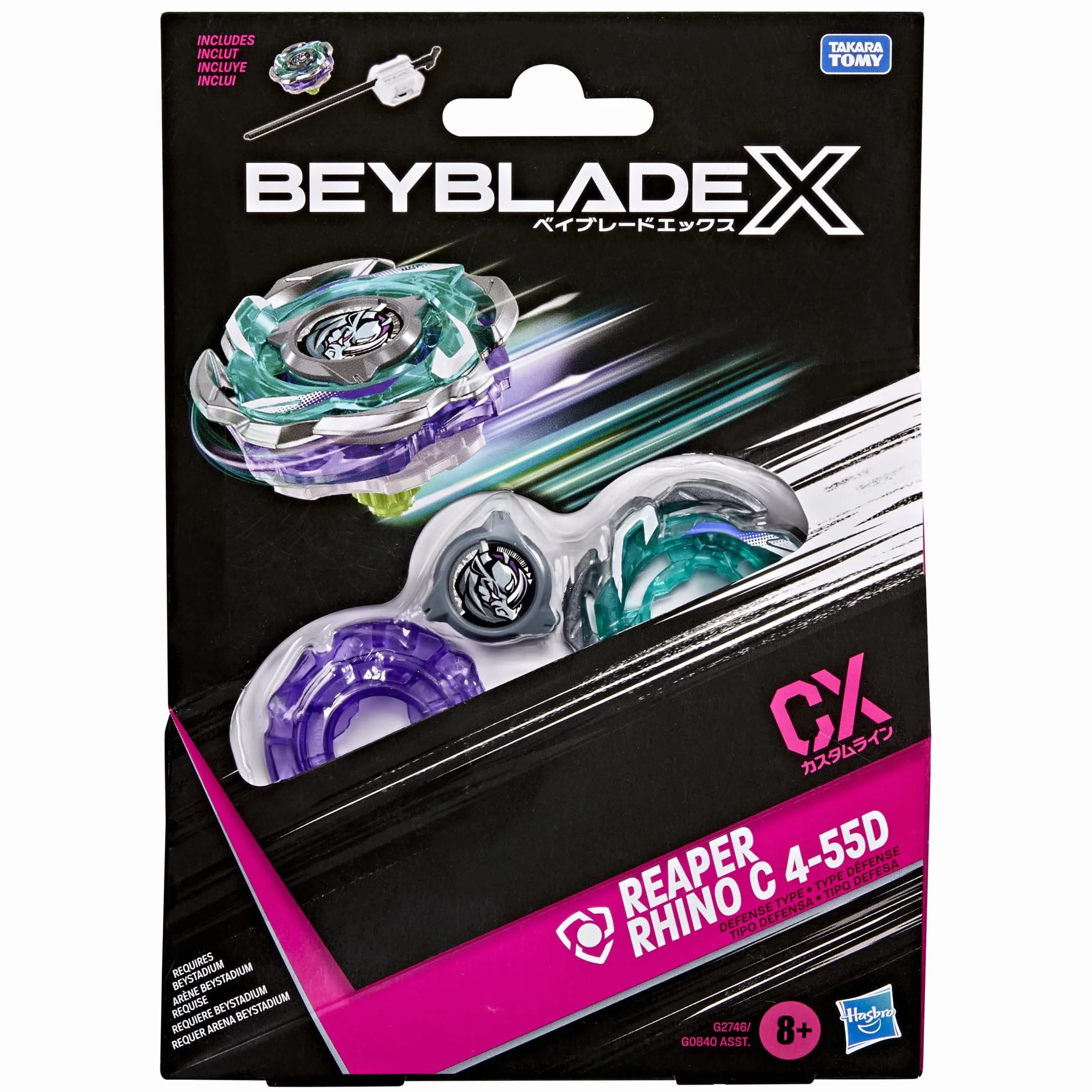 Hasbro Beyblade X Starter Pack Reaper Rhino C 4-55D CX Trottola da Difesa con Lanciatore, Giocattolo da Combattimento 8+