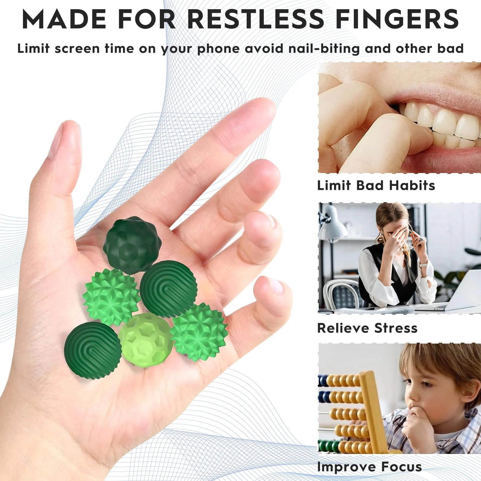 8 Pezzi Magnetiche Antistress in Silicone, Palle Magnetiche Anti-Stress, Fidget Toys Sensoriali Portatili con Texture Varie, Sfere di Acupressure, Anti-Stress Anxiety Toy per Adulti e Bambin (Verde)