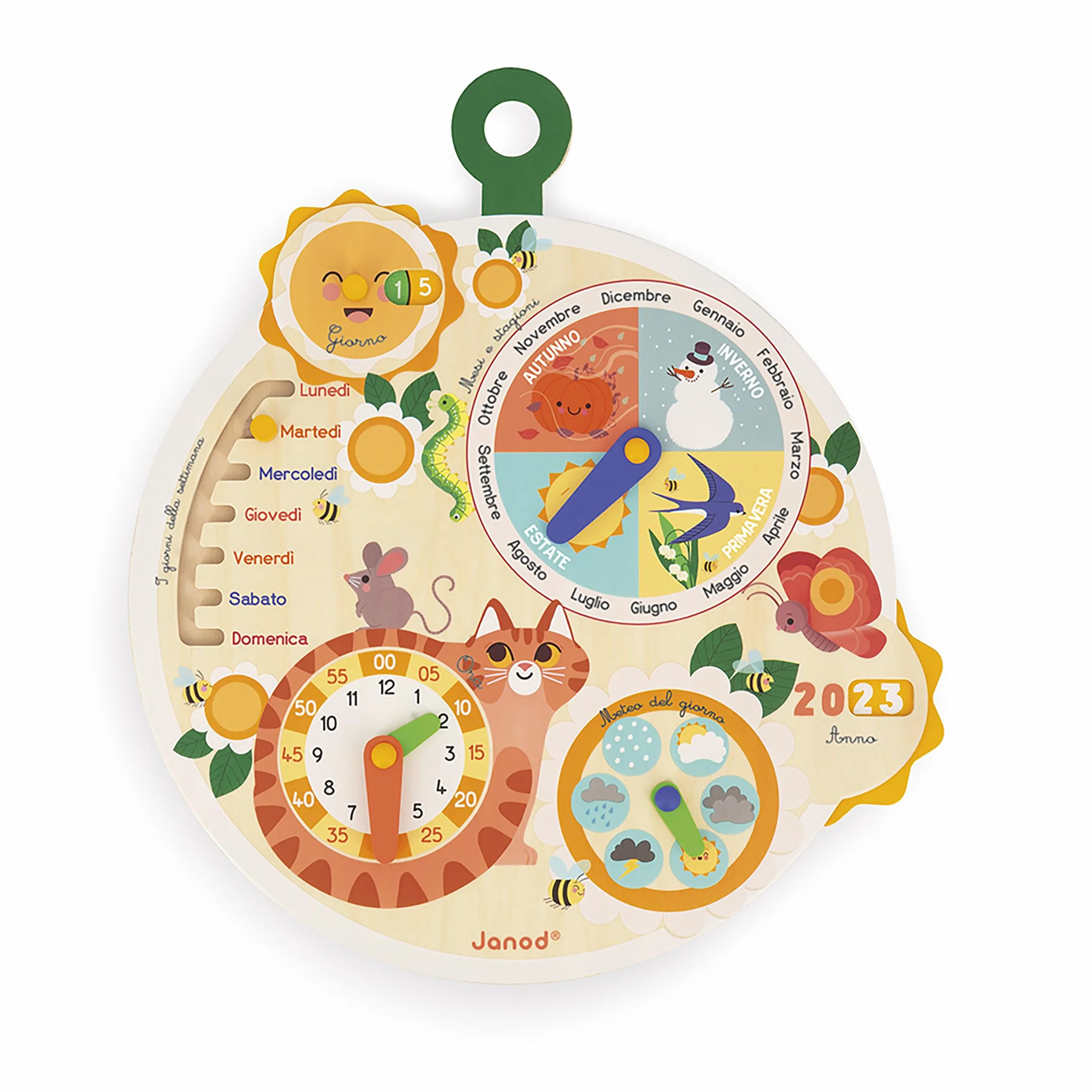 Janod - Ruota del Tempo in Legno FSC - Calendario Educativo per Bambini - Gioco Educativo - Giocattolo in Legno FSC - dai 3 Anni, J09624