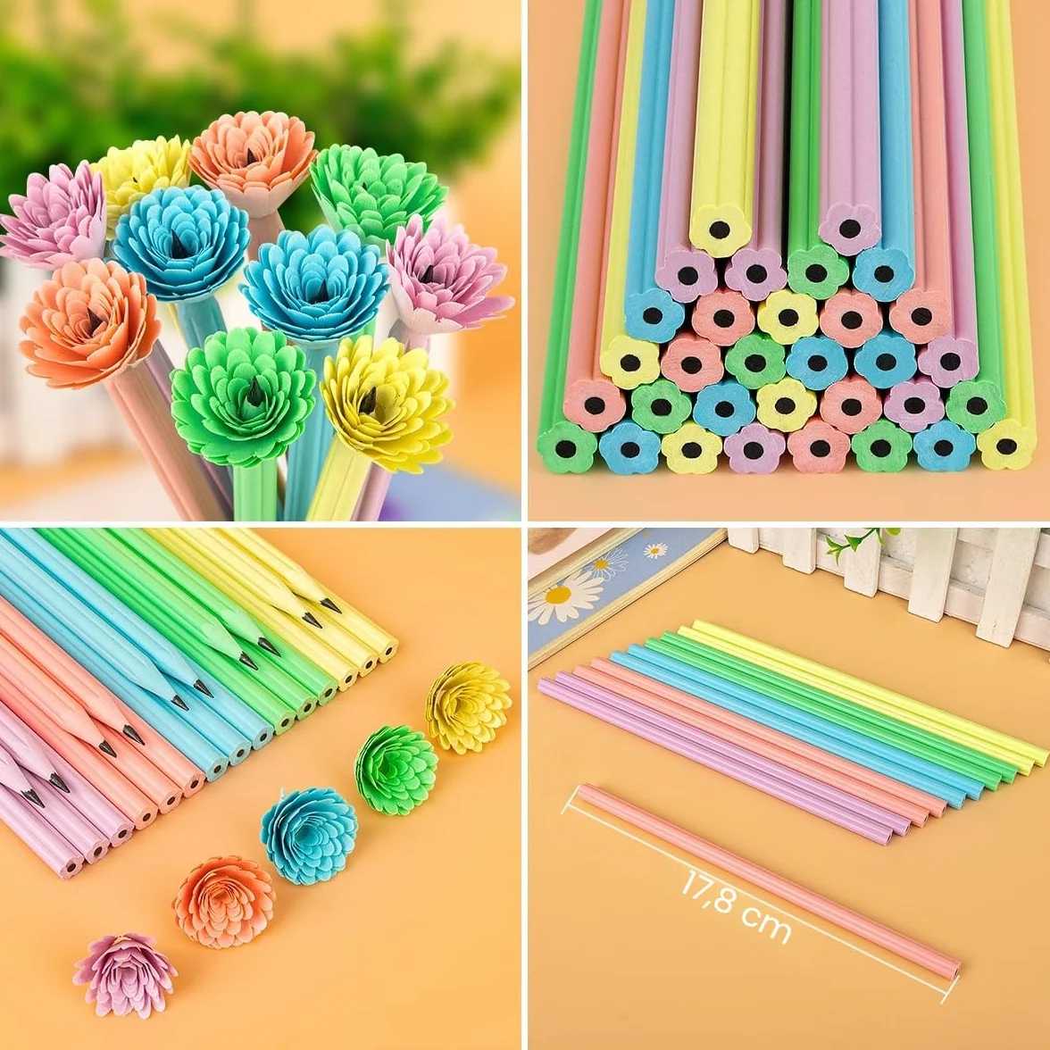 64Pcs Matite con Gomma Bambini,32 Gomme Cancellare Bambini Divertenti & 32 Petalo Matite Bambini Adatta Regalini Fine Festa Compleanno,Gadget Compleanno Bambini