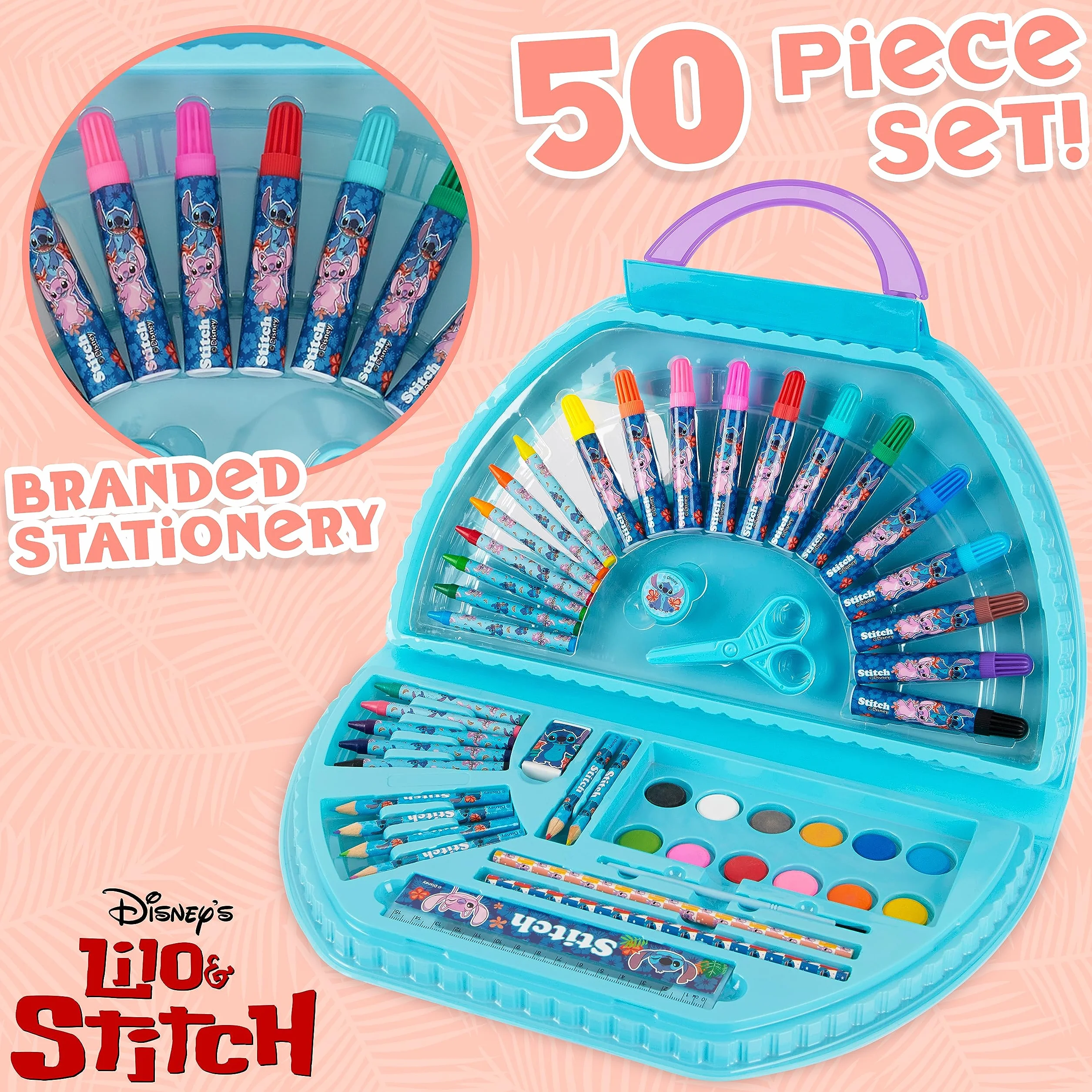 Disney Valigetta Colori per Bambini Set per Disegnare e Dipingere Deluxe Principesse Stitch (Blu)