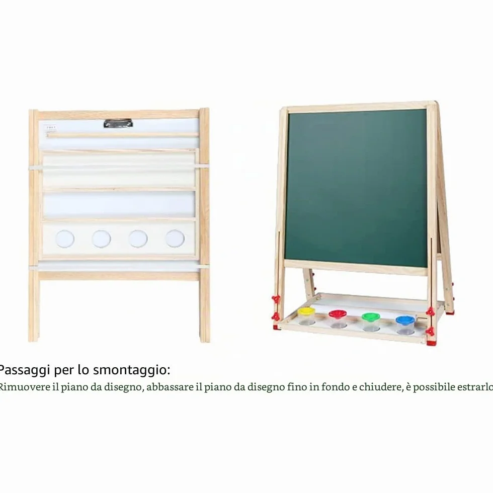 Lavagna per bambini a doppio lato 3 in 1 set 30 accessori legno magnetico bianco nero cavalletto 3-12 anni
