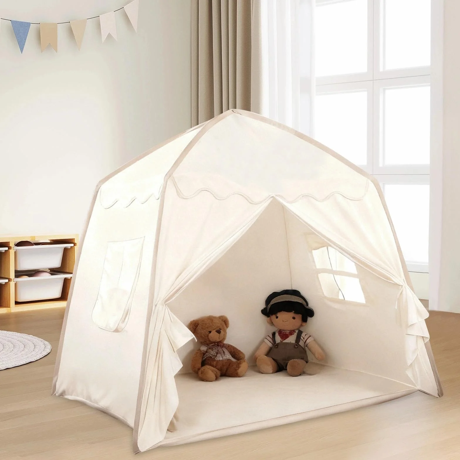 Tenda Gioco Bambina Pieghevole, Capanna per Bambini con Tappetino Morbido, Tenda per Bambini Cameretta con Finestre, Tende Principessa per Ragazze e Ragazzi(130cm × 100cm × 130cm)