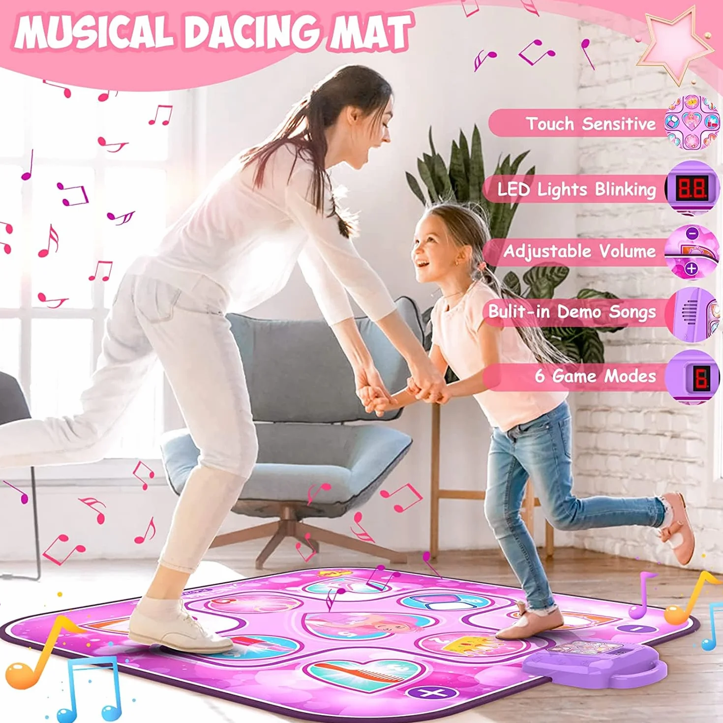 Tappetino da Ballo Musicale con Luci LED per Bambini 3-12 anni 6 Modalità Gioco