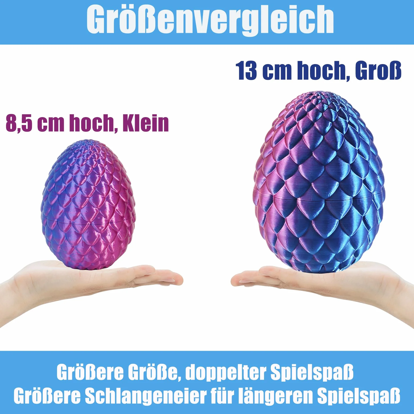 Joycabin Serpente Giocattolo 3D Stampato, Uovo di Drago 3D Stampato Pasqua, Uova di Serpente, Animali 3D Stampati Giocattolo per Bambini Regali, Decorazione da Scrivania e Casa (45cm/Nero)