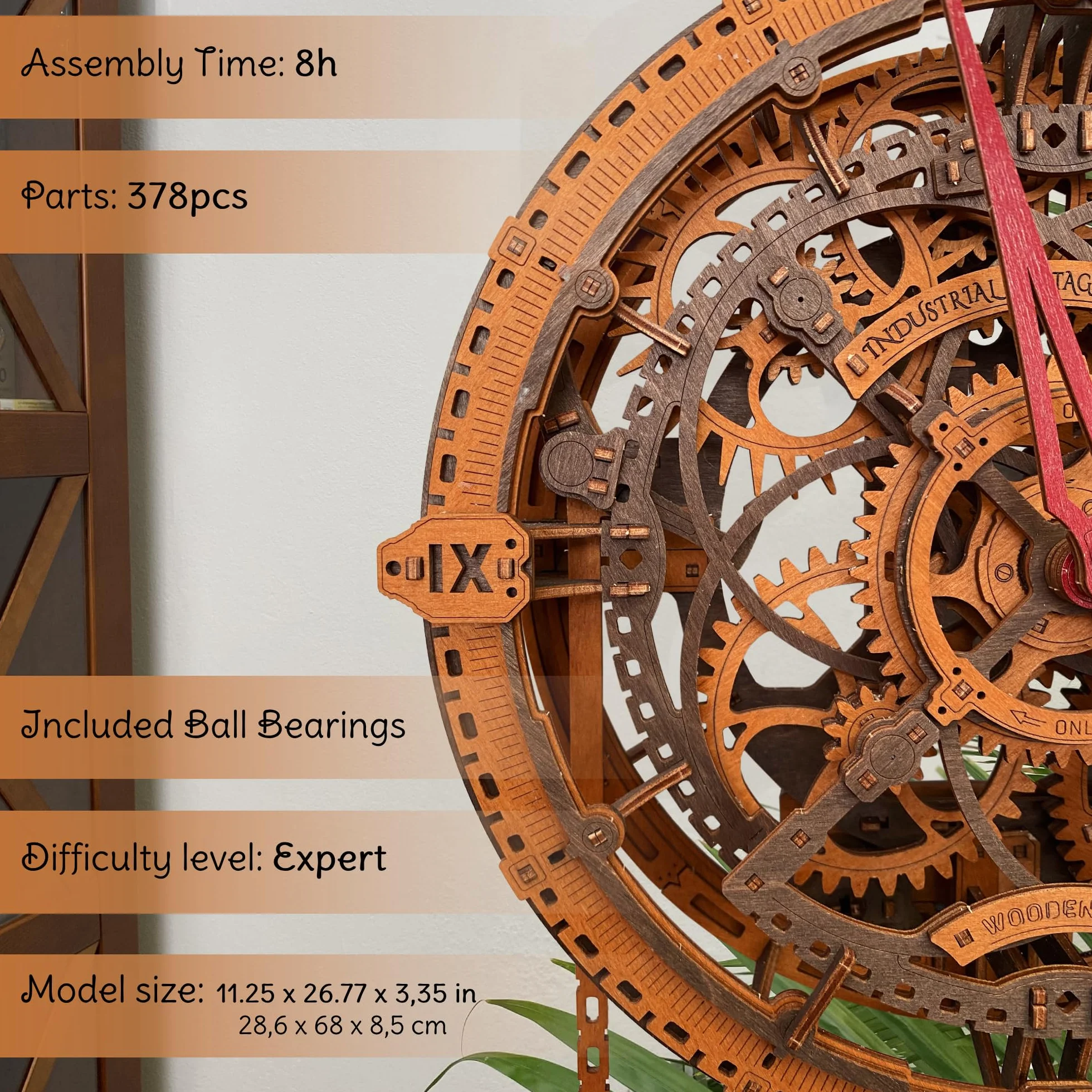 WOODEN.CITY Puzzle 3D per adulti - Orologio da parete industriale vintage - Puzzle in legno - Kit di costruzione di orologi meccanici