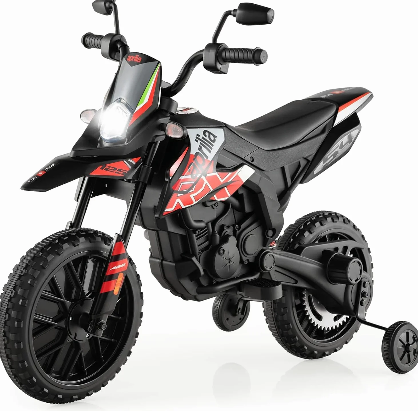 FANTASK APRILIA 12V MOTORE ELETTRICO PER BAMBINI 5.5-6km/h MOTO BAMBINI CON RUOTE DI SUPPORTO & MUSICA & FARI MOTO ROSSA E NERA PER BAMBINI DA 3-8 ANNI ROSSO