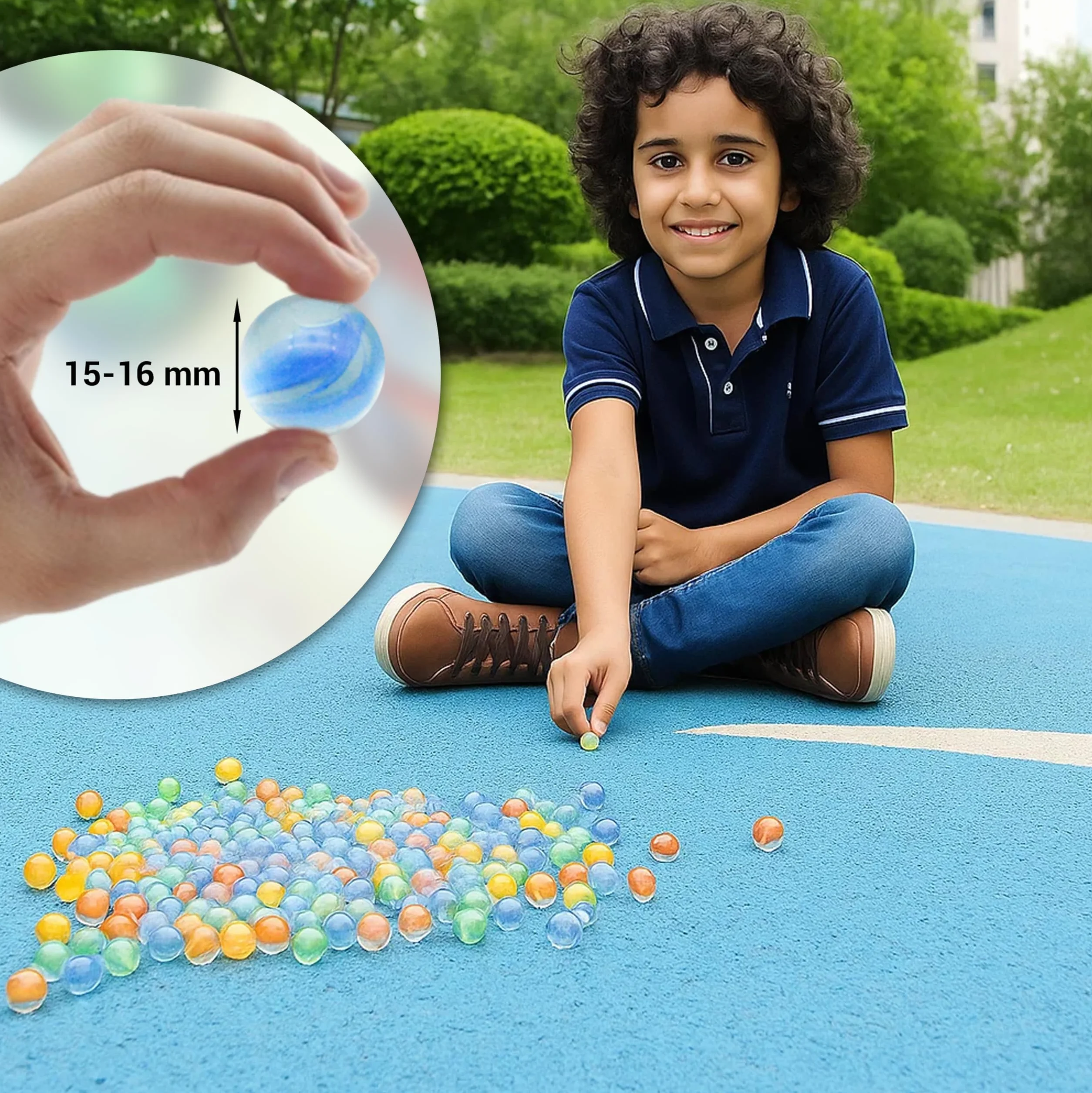 ARSUK Biglie di vetro 16 mm – Biglie decorative colorate per artigianato e giochi (160-170 pezzi Colore Marmo)