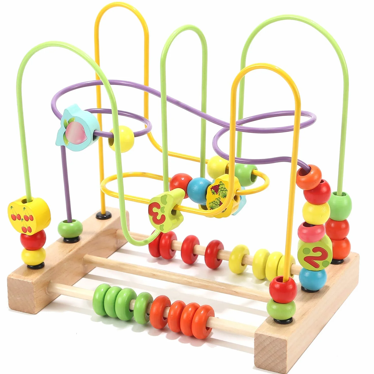 Jacootoys Frutta Legno Labirinti di Perline Abaco Montagne Russe Rotolamento Cerchio Giocattoli educativi Bambini Ragazzi Ragazze