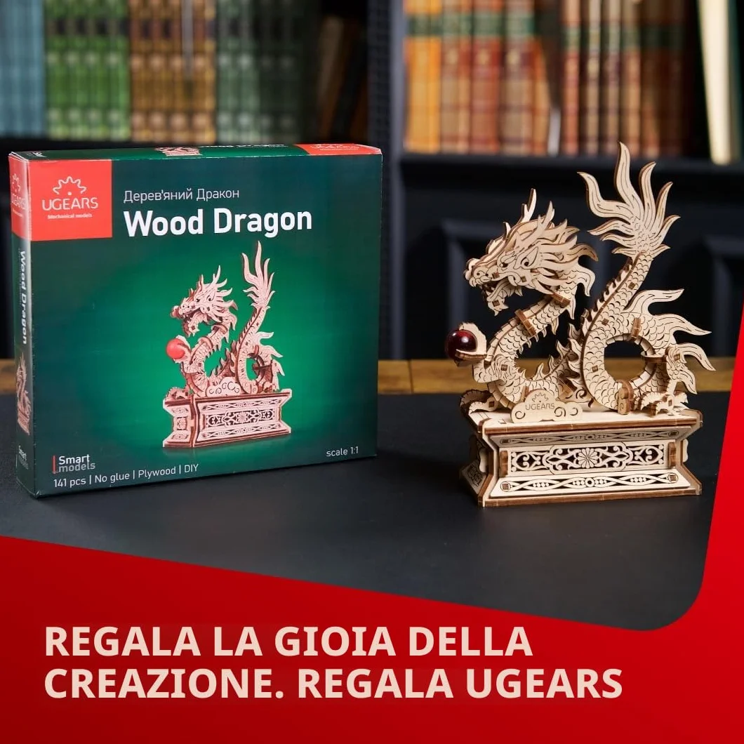 UGEARS Puzzle 3D Drago di Legno - Kit di Costruzione per Adulti - Puzzle Drago Cinese 3D in Legno per Uomini