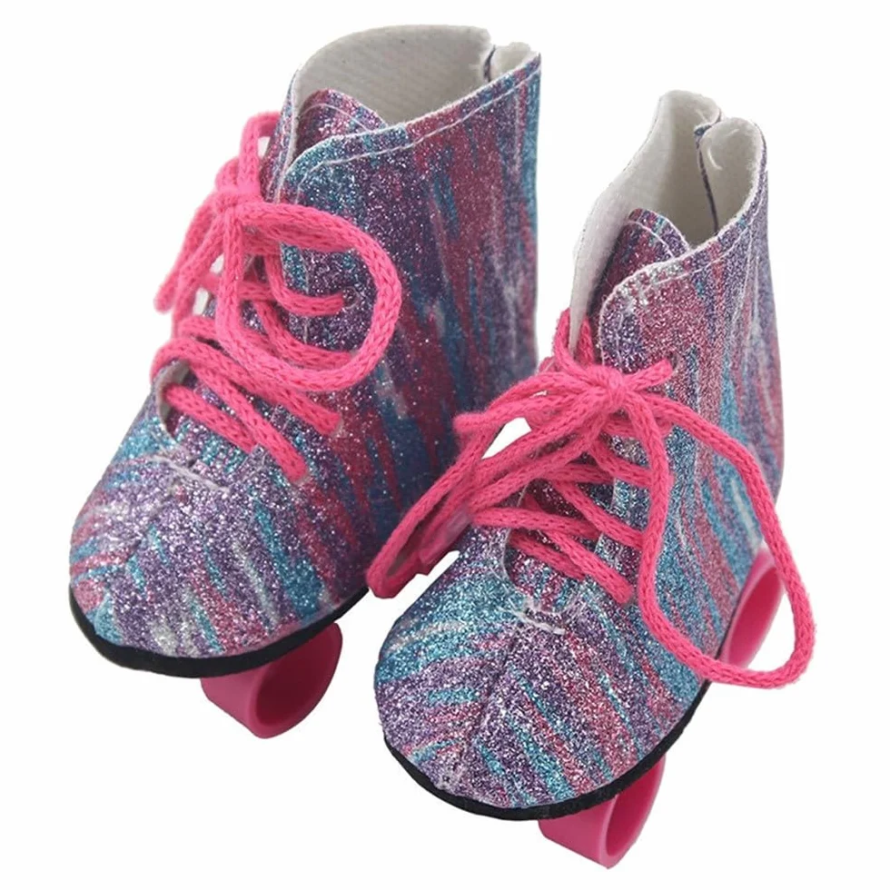 Pattini a rotelle per Bambola da 18 Pollici, Scarpe da Pattinaggio su Ghiaccio per Bambola Americana da 46 cm, Accessori per Costume (#F)