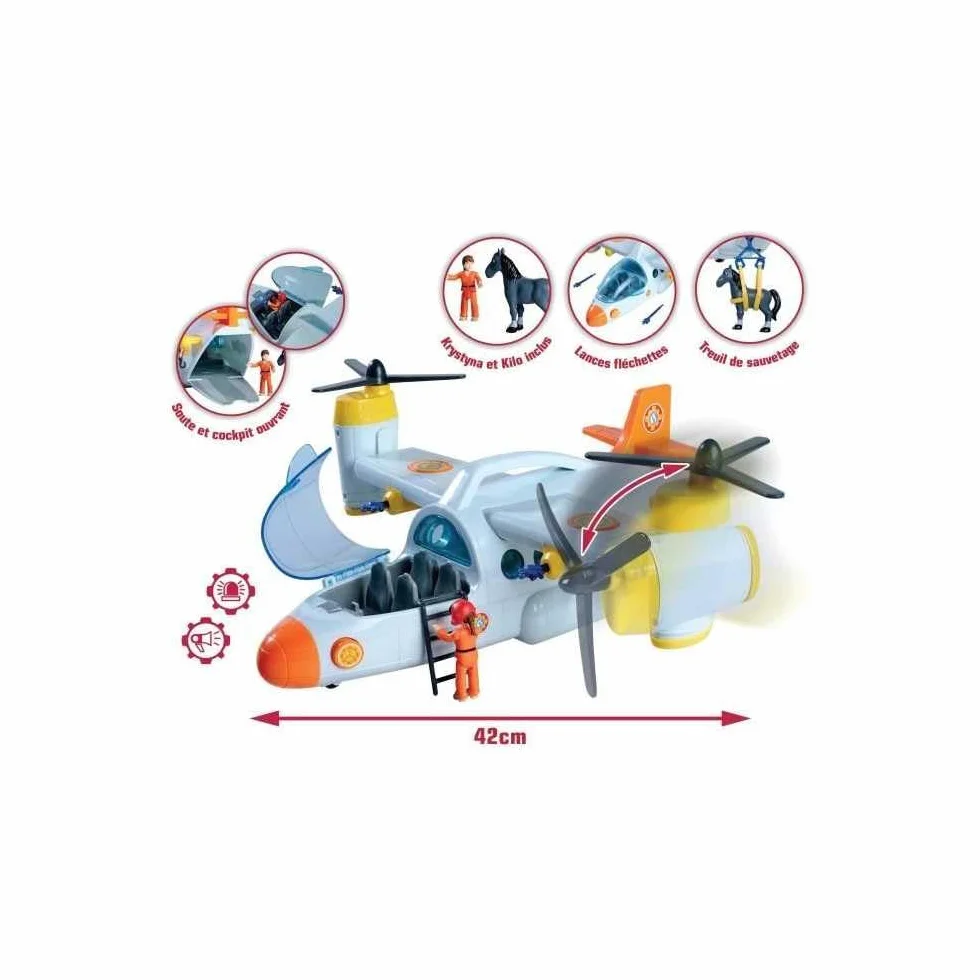 Simba Sam il pompiere aereo di soccorso, 109252615038, +3 anni, cm 42, con funzione lanciatore, con luci e suoni, verricello, portellone