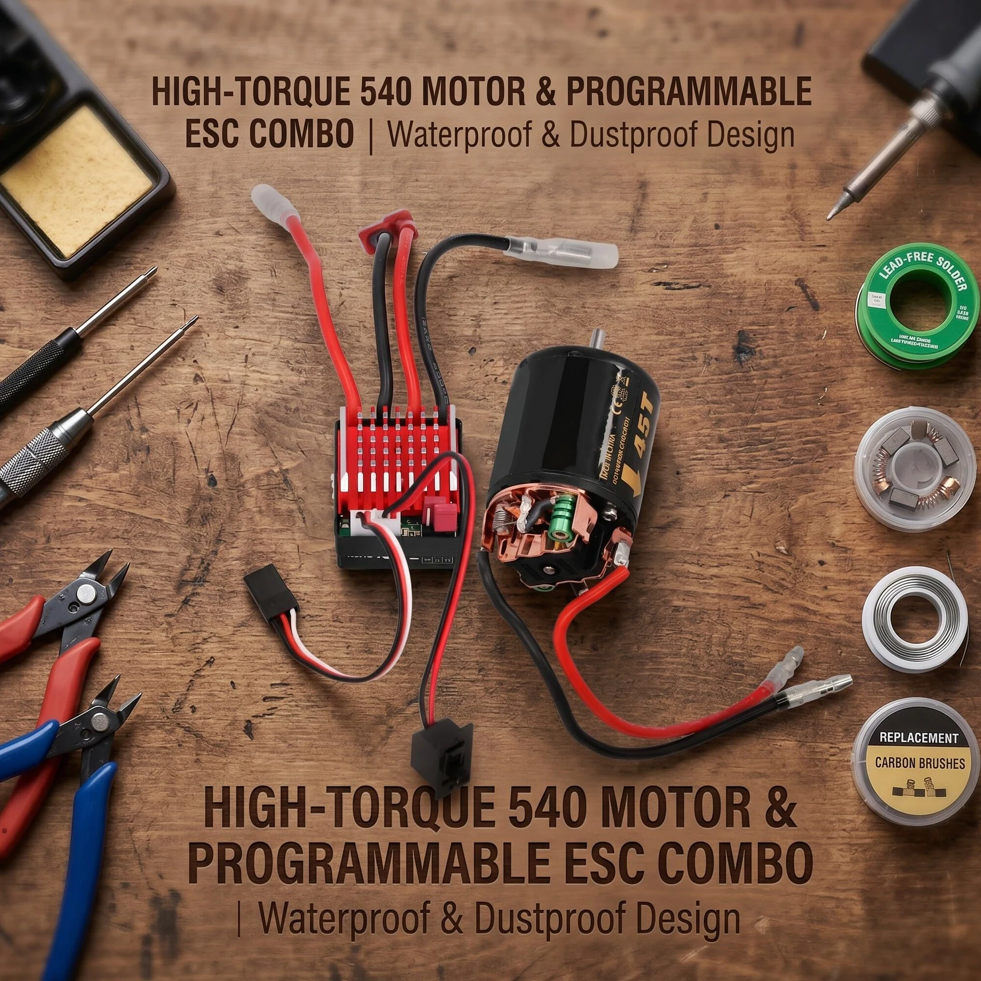 1/10 RC Motore ESC, 540 Motore Spazzolato 35T 45T 55T con 360A ESC Combo, 1/10 RC Elettrico Ad Alta velocità Controller T Plug Accessorio Adatto per Tamiya 1/10 RC Auto da Corsa Camion(45T)