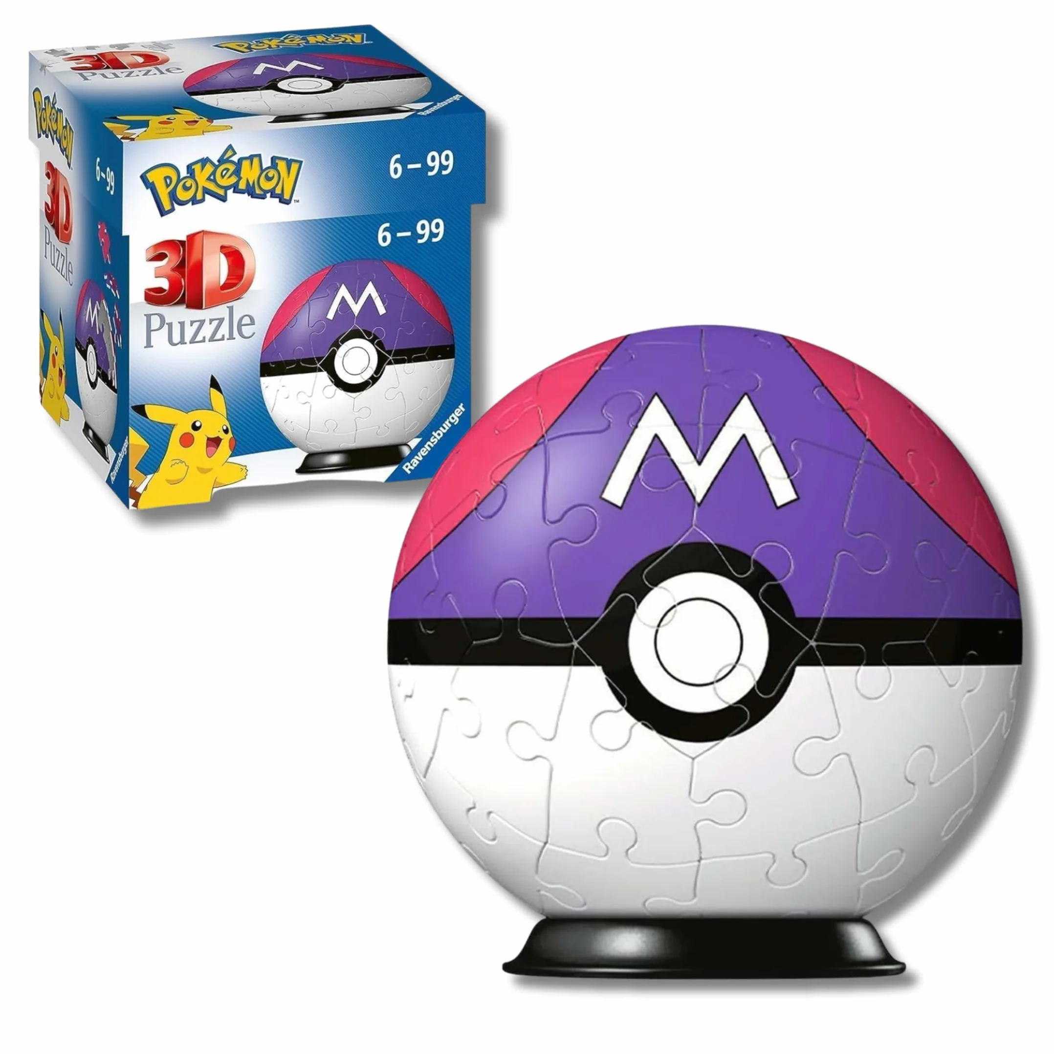 Ravensburger - Puzzle 3d Pokémon Masterball viola 54 pezzi, Puzzle 3d bambini 6 anni o più, Giochi bambini 6 anni, Collezione Pokemon, Giochi divertenti, Idee regalo